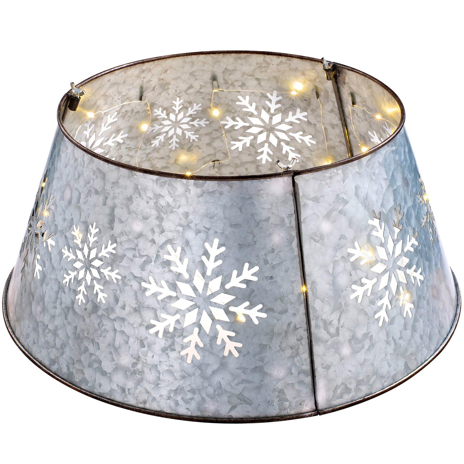 WeRChristmas Metal Christmas Tree Collar with Pre-Lit Snowflake Design, Silver, 55 cm