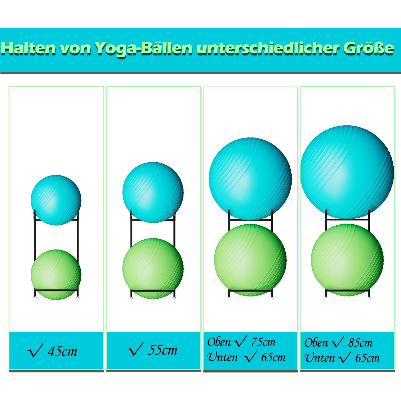 Gymnastikball-Halter – Medizinballständer für 85 cm Yoga-Ball, Yogamatte, Aufbewahrung, Garagenball-Organizer, Stabilitätsball-Ständer für Zuhause