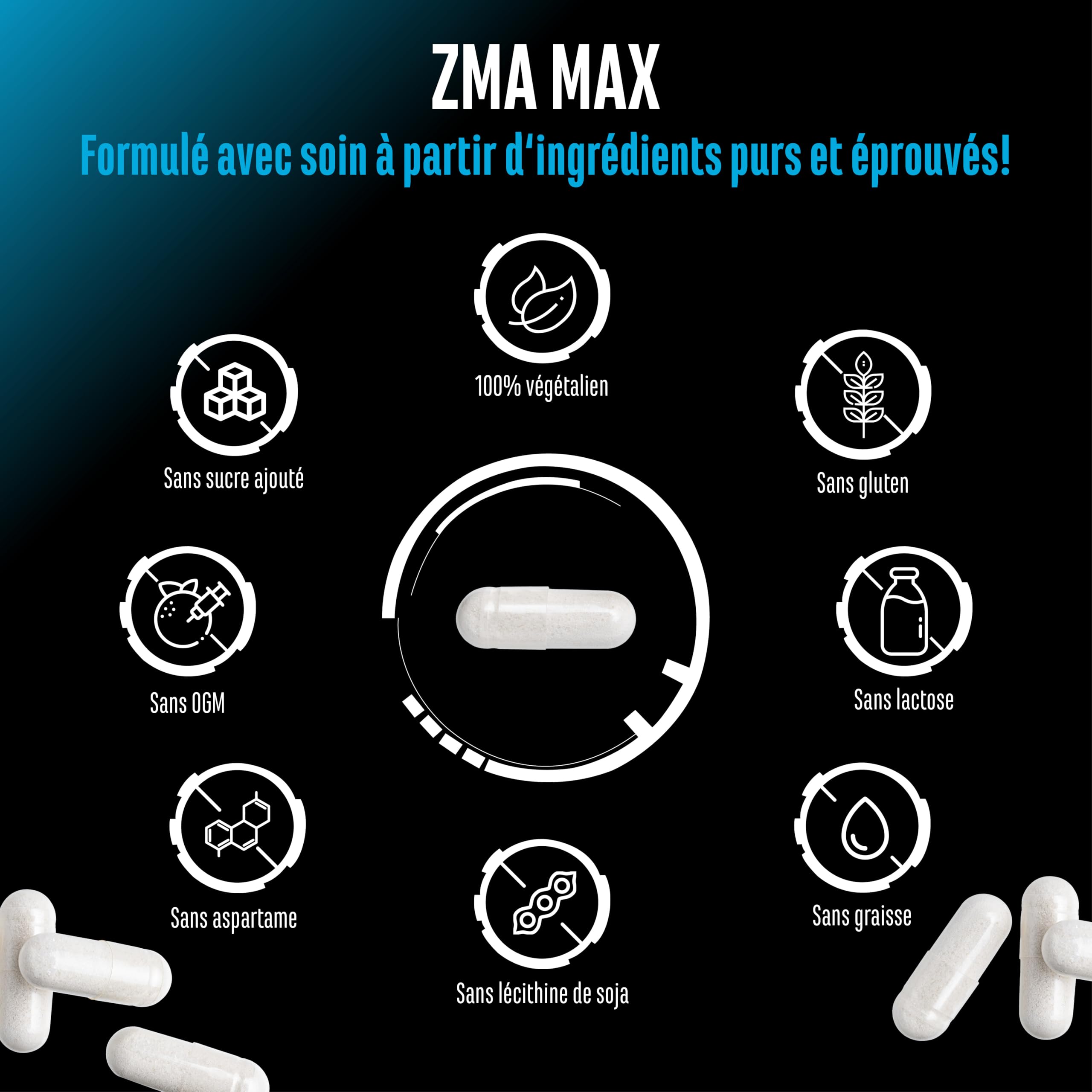 ZMA MAX - 180 Capsules - Dose Extra Haute - Zinc + Magnésium + Vitamine B6 - Premium : Avec 3 Composés de Magnésium - Vegan