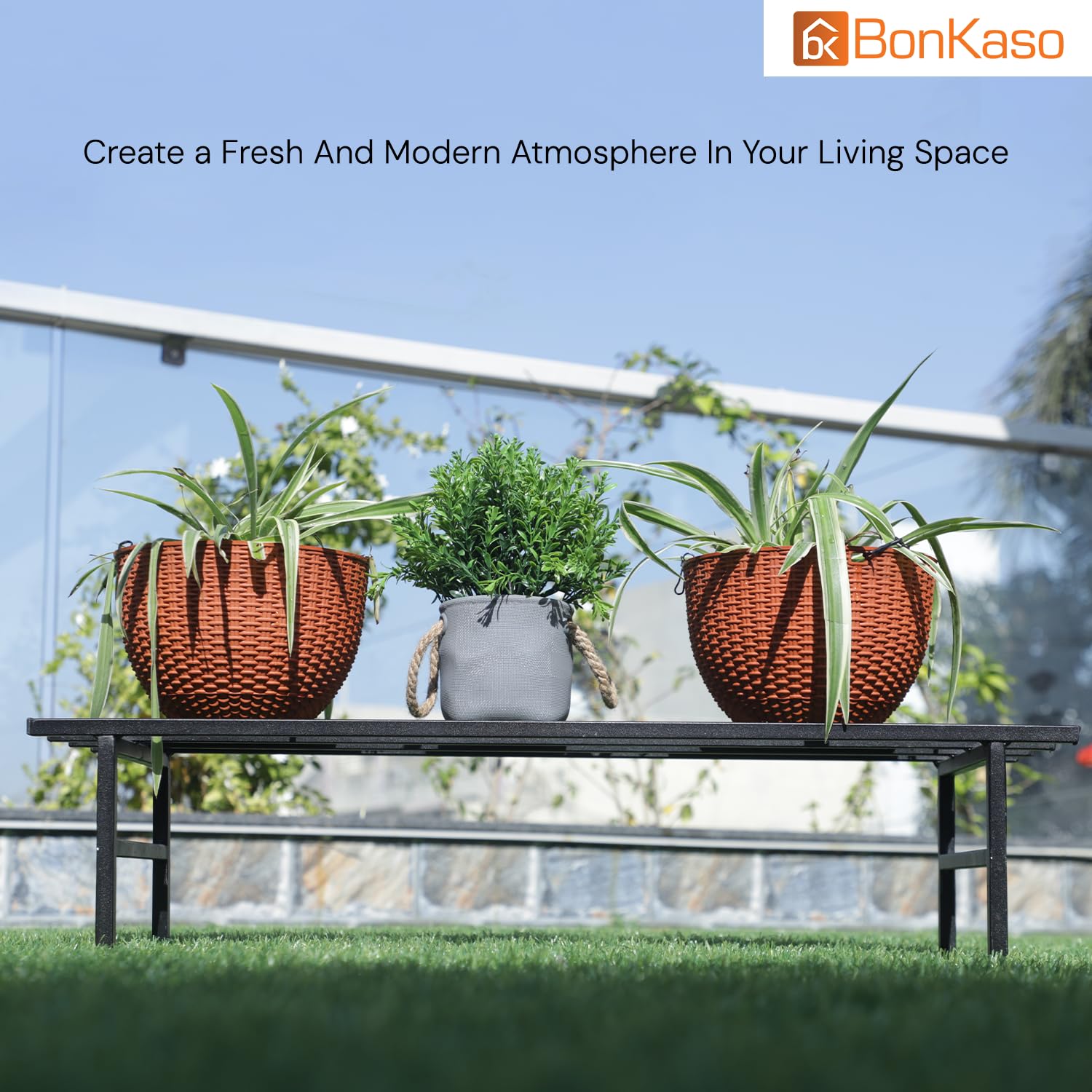 BonKaso Heavy Duty Rectangle Plant Stand: 76x24x18 cm, Black - Set of 2, Modern Design for Indoor & Outdoor Use, Sturdy, Anti-Rust Planter Stand for Garden, Balcony, Patio - Image 2 thumbnail