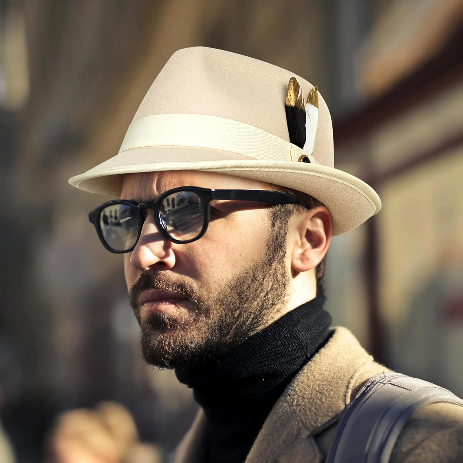 FADACHY Fedora Hats for Men & Women Short Brim Felt hat Trilby Fedora with Feather Panama Dress Hat