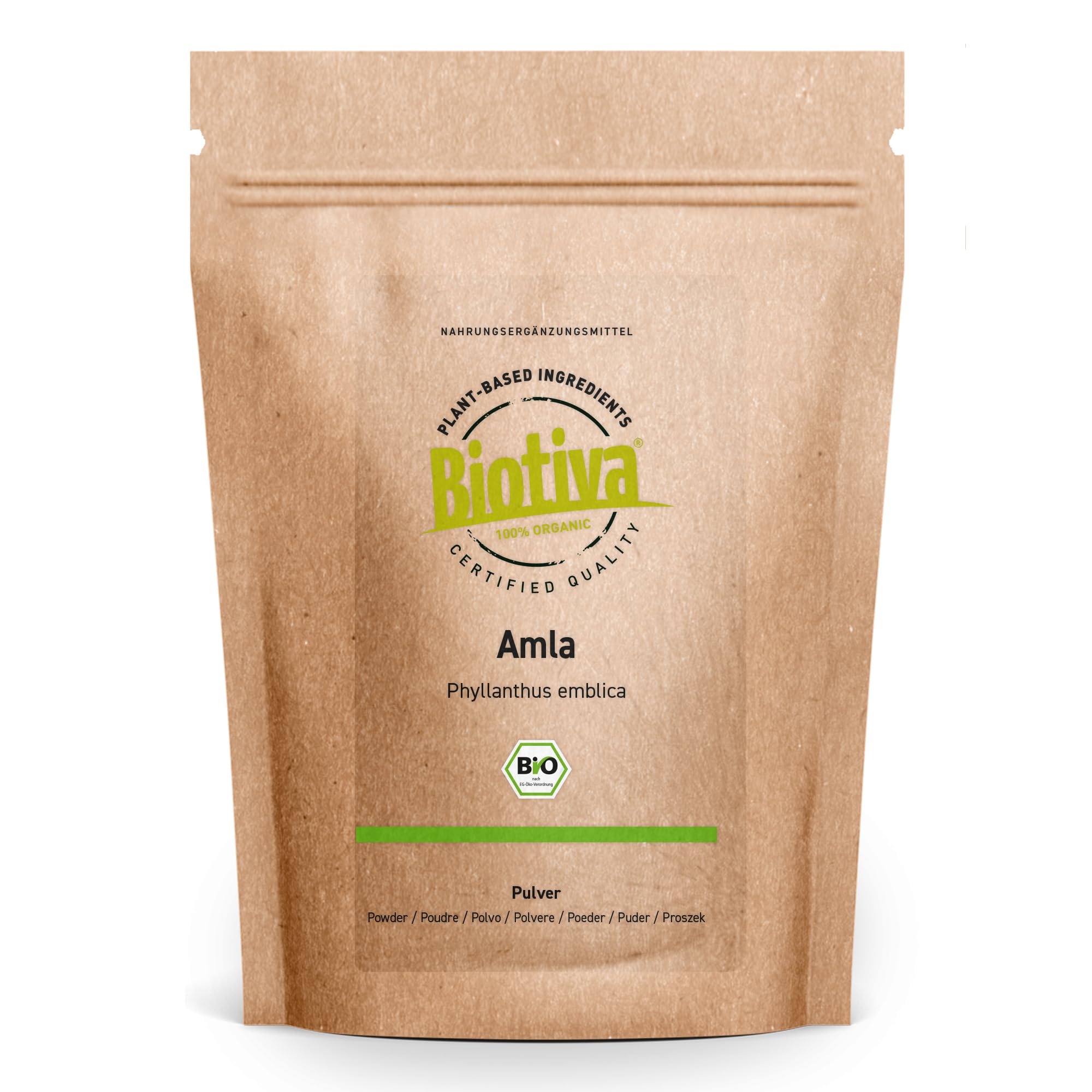 Amla in polvere Bio 1000g (4x250g) | uva spina indiana | Phyllanthus emblica | senza riempitivi | macinato, confezionato e controllato in Germania | Biotiva