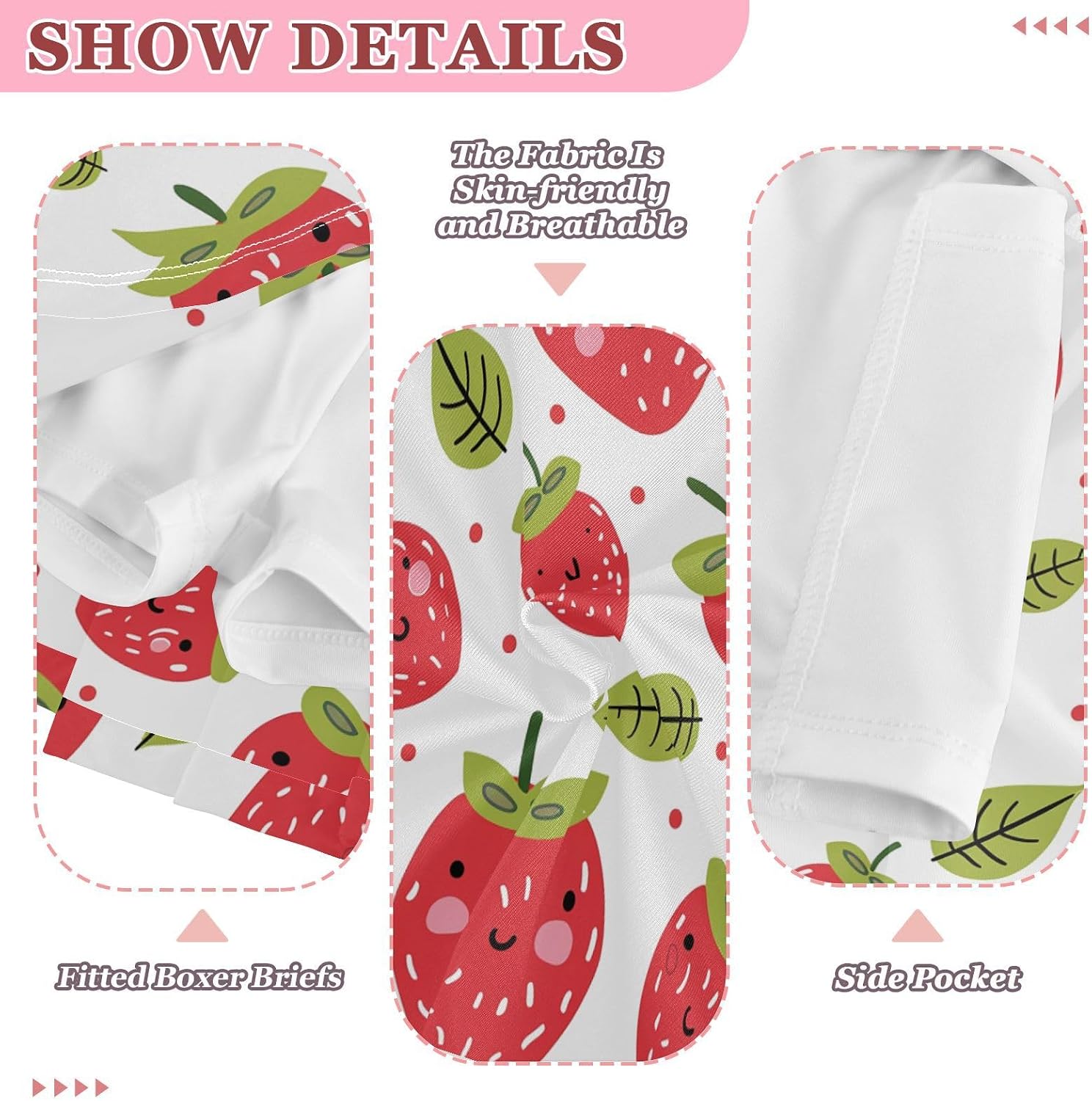 visesunny Cute Cartoon Strawberry Girl's Golf Skirt Athletic Tennis Skort Sport Activewear with Double Layer Pockets