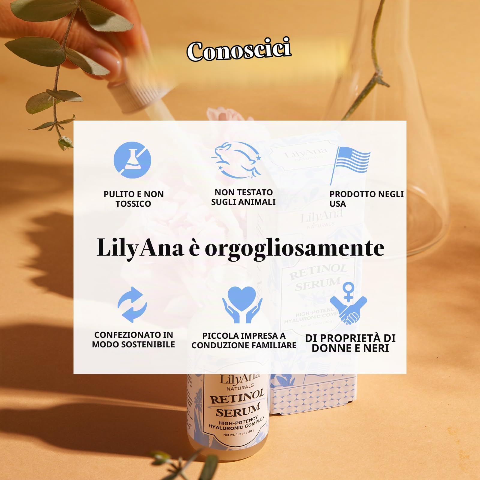 LilyAna Naturals Siero al retinolo, prodotto negli Stati Uniti, siero viso anti invecchiamento con acido ialuronico e vitamina E, riduce le macchie dell'età e i danni del sole, promuove collagene ed