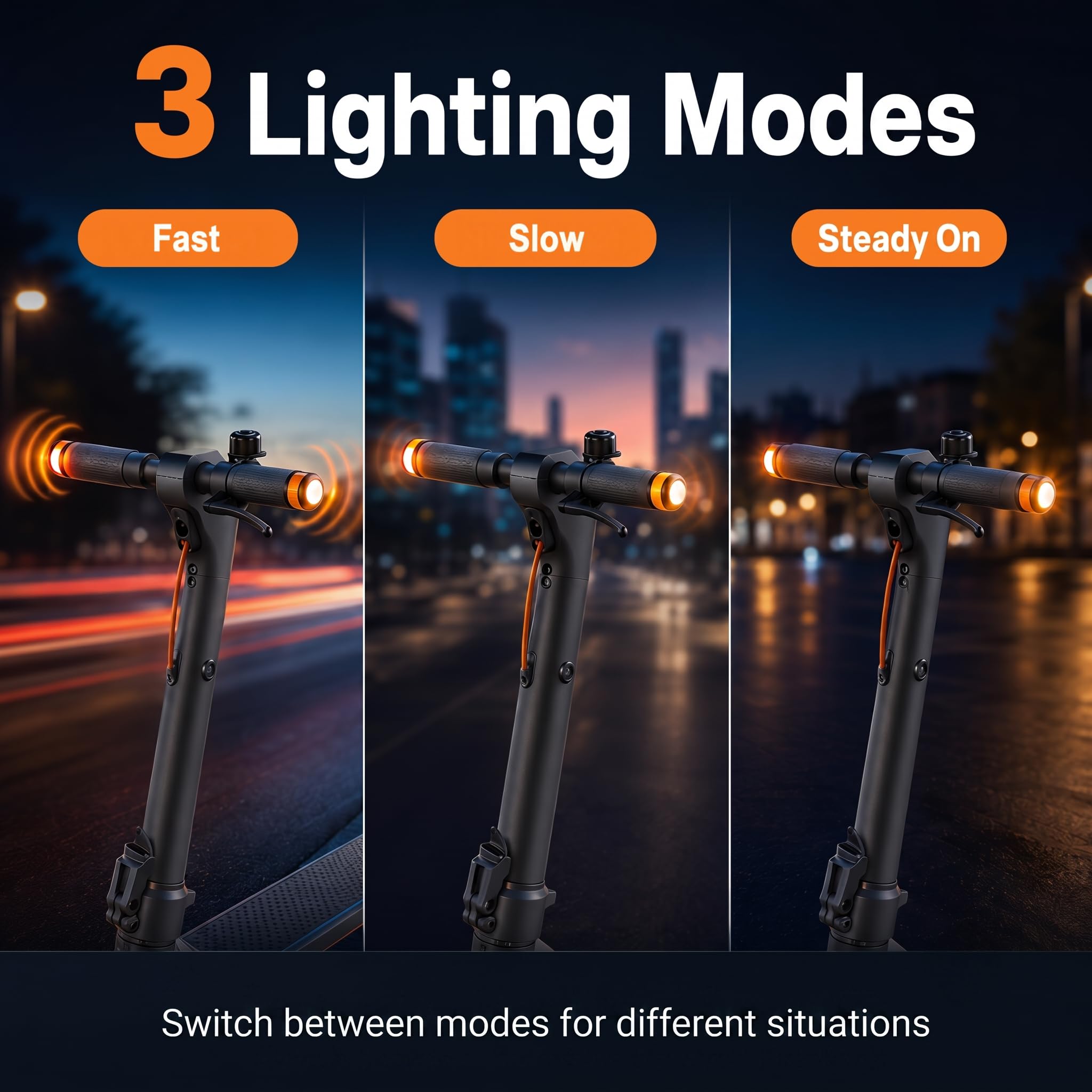 E Scooter Blinker, Wiederaufladbare LED-Lenkerleuchte Elektroroller, Wasserdicht, Universeller Blinker für Xiaomi/Segway Ninebot, 3 Modi, für 17,3–22 mm Lenker