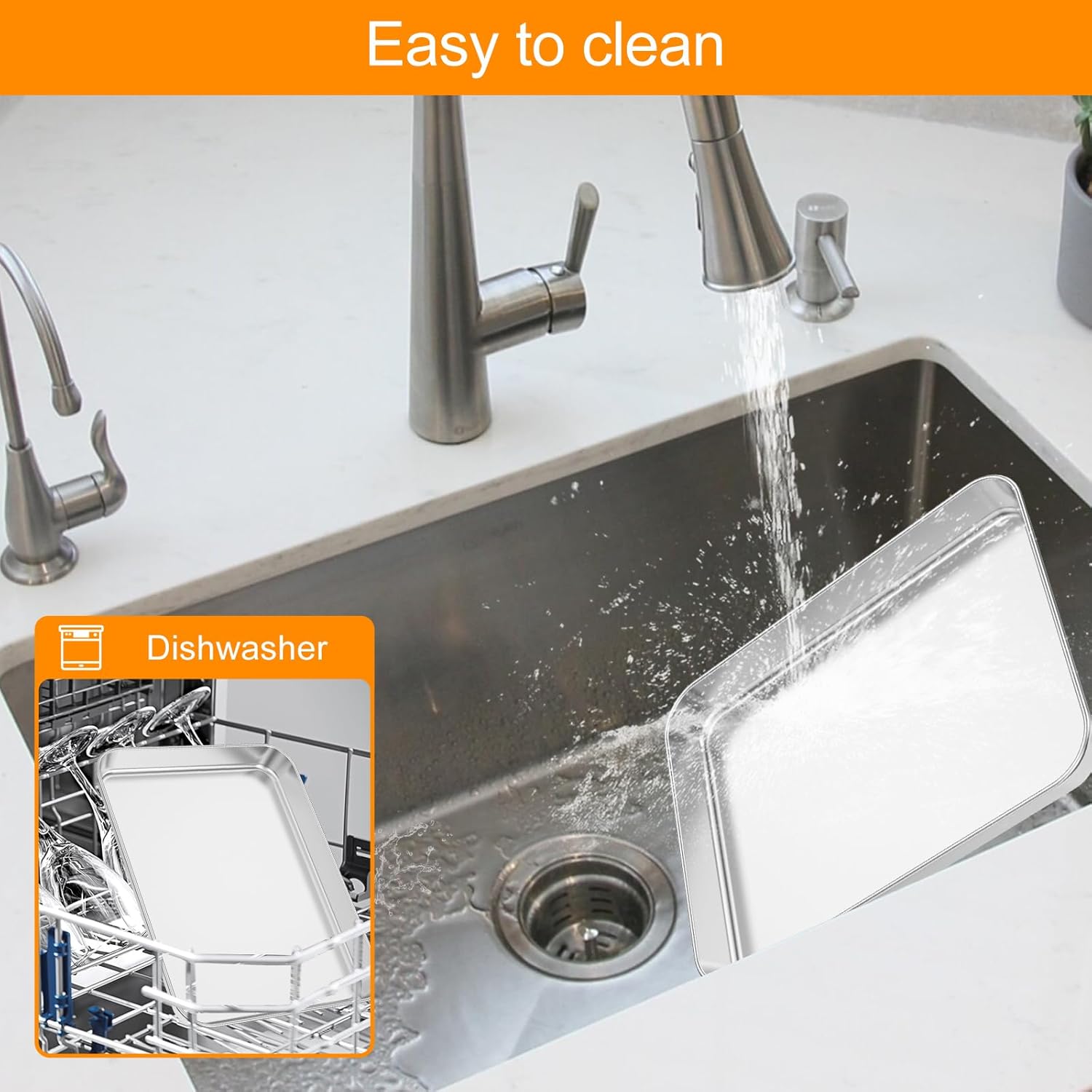 304 Stainless Steel Toaster Oven Pan Set of 2,10x 8 Inches Toaster Tray for Under Toaster,Easy Clean,Thickened Toaster Oven Tray for Commercial and Home Baking - Image 3