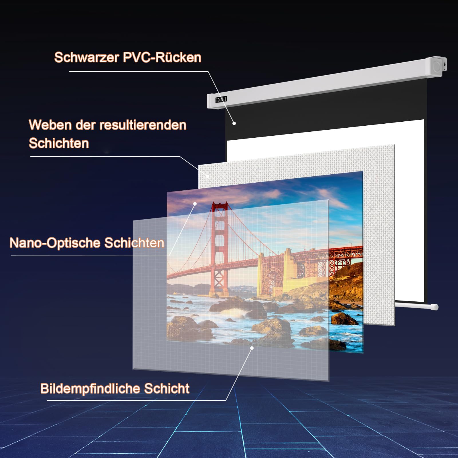 IN&VI Beamer Leinwand Elektrisch Mit Fernbedienung,Projektor Leinwand 4K HD 100 Zoll Format 16:9 Projektionsleinwand für Heimkino und Präsentation,Zur Decken-/ Wand-Montage