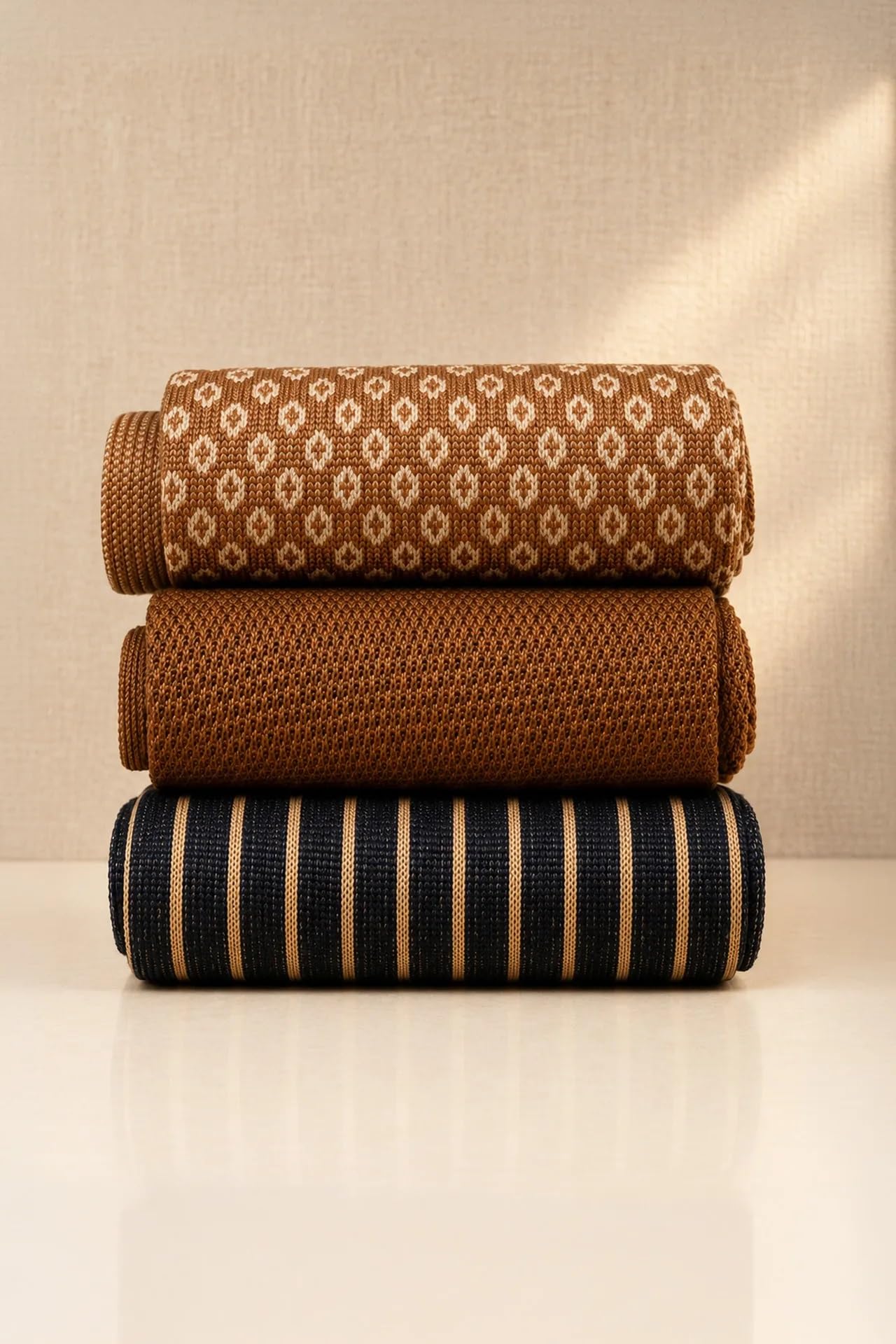 GATTI A POIS Calze Lunghe da Uomo in Filo di Scozia Brown, 3 Paia, Microbolle e Vanisè, Elegante, Cacao e Beige, Made in Italy