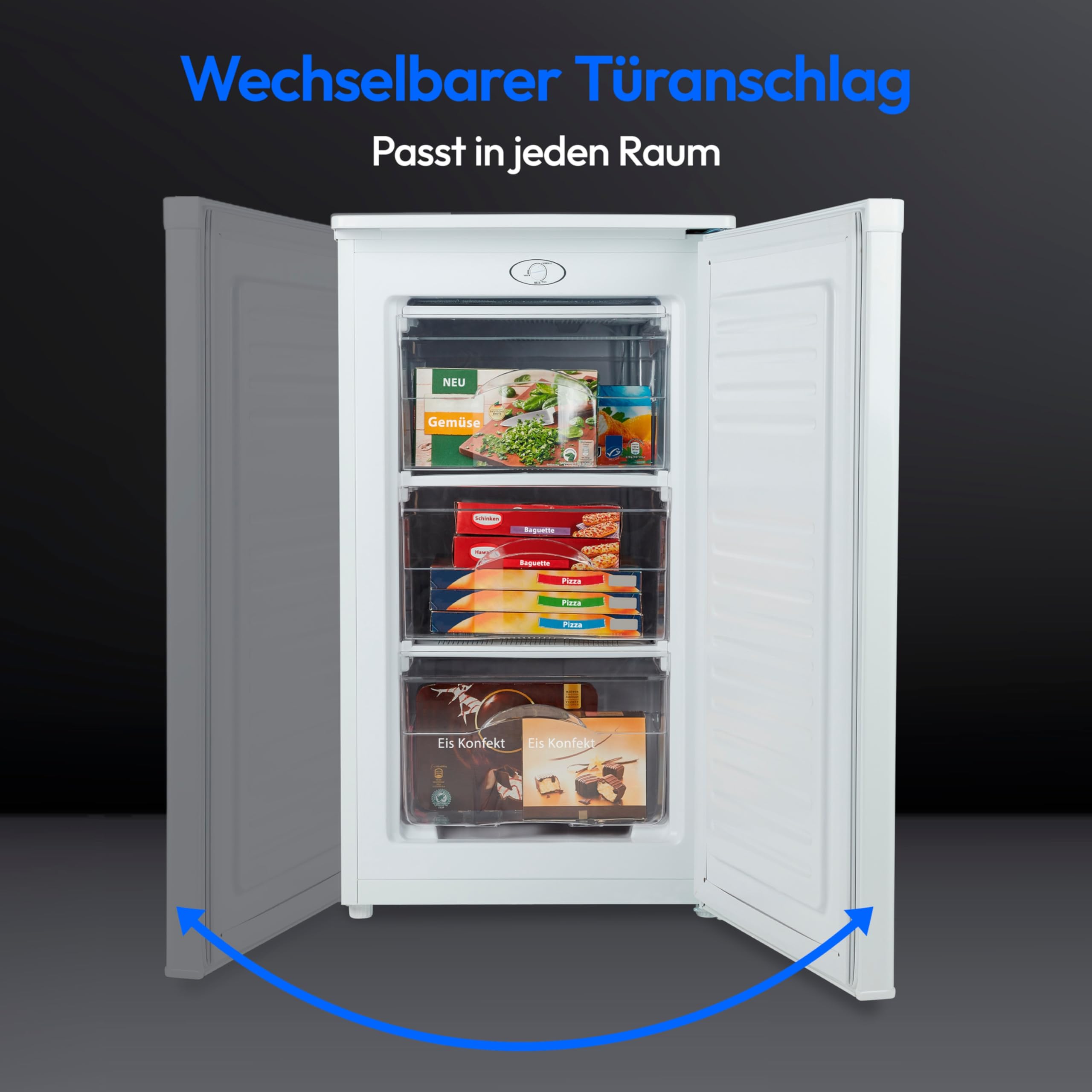 MEDION Gefrierschrank (64 Liter, 4-Sterne-Gefrierfächer, bis zu -25°C, Türanschlag wechselbar, höhenverstellbare Füße, 85cm Höhe, MD 37688) weiß