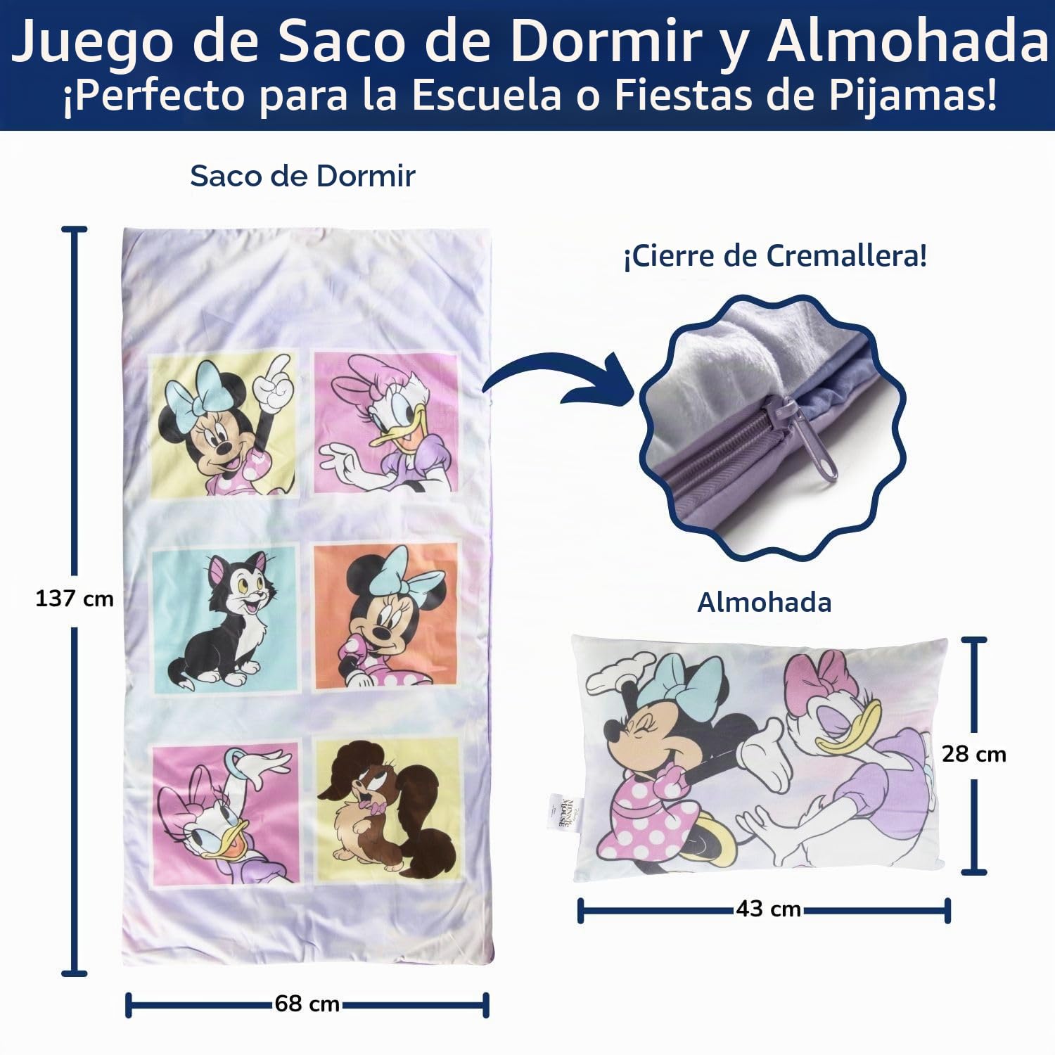 Juego de saco de dormir y almohada para niños, acogedor (137 x 61 cm), saco de dormir interior con asa de transporte y almohada (43 x 28 cm), ideal para viajes escolares y fiestas de pijamas, juego de