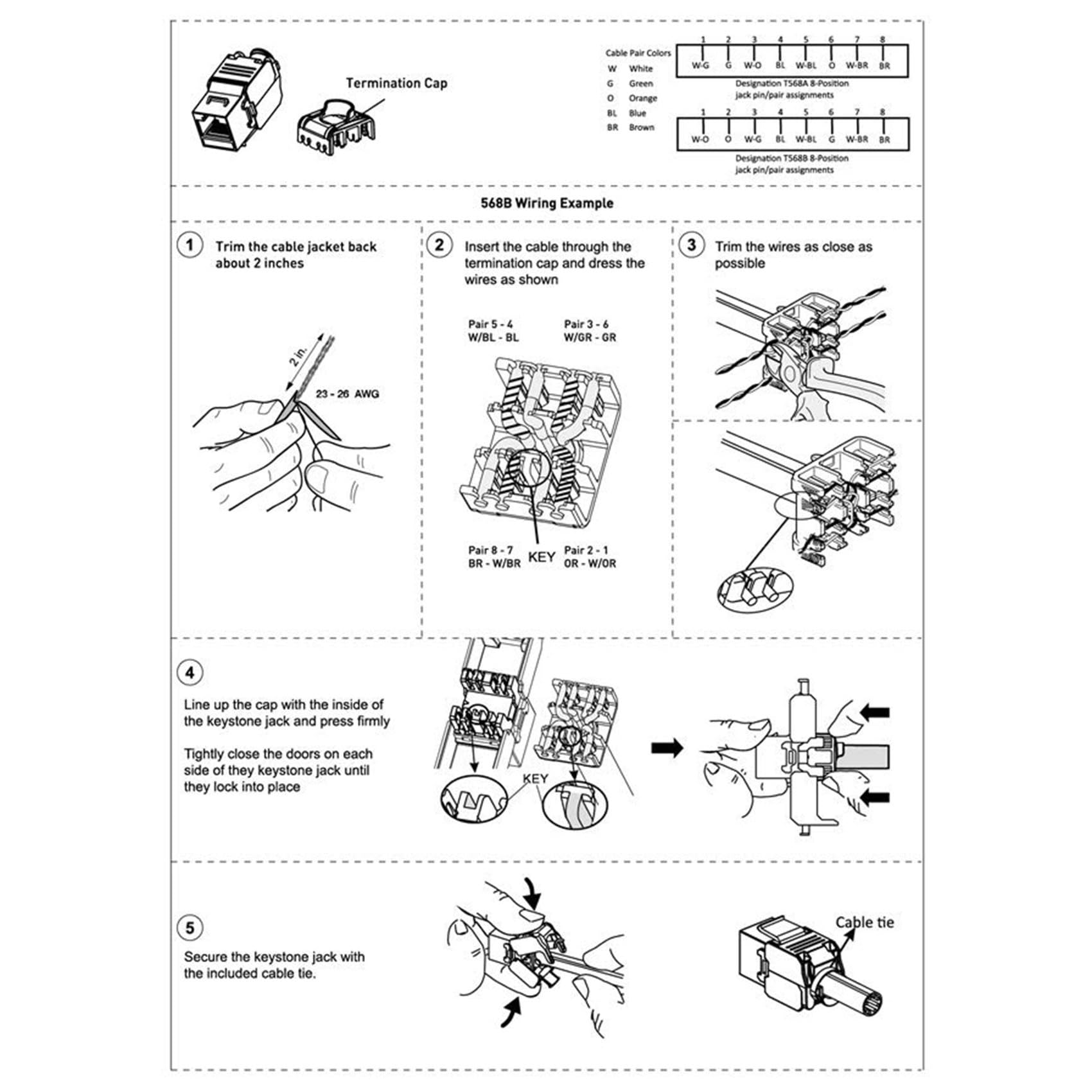40-pak Cat6A RJ45 gniazdo - kompatybilne z Cat6 -180 stopni, beznarzędziowe -Ethernet gniazdo ścienne -Cat6A łącznik sieciowy