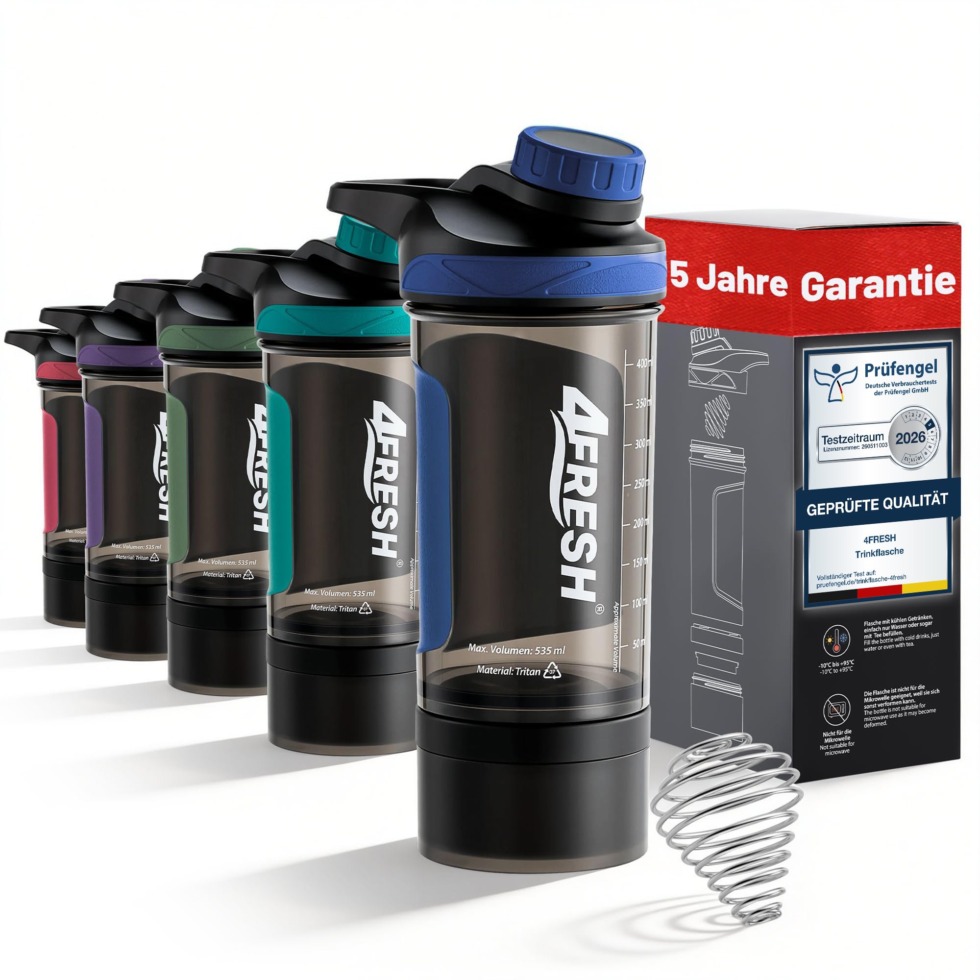 Botella shaker proteínas sin BPA con cierre magnético y mezclador sin grumos