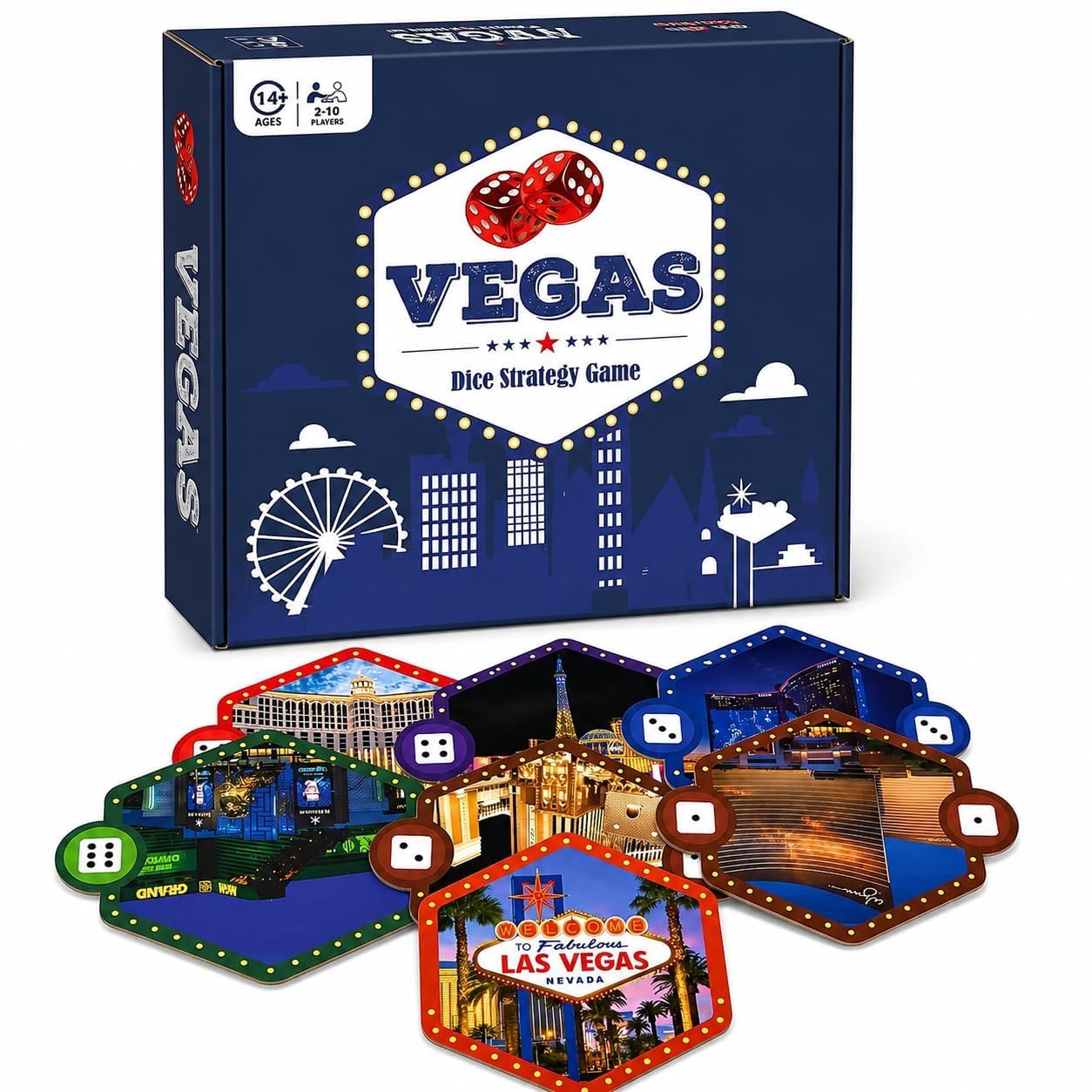 TOYVORA Vegas Dice Strategy Game for Adults & Teens, 2–10 Players Party Board Game with Casino Style Dice Cards, Travel Friendly Family Game Night Set-image-47