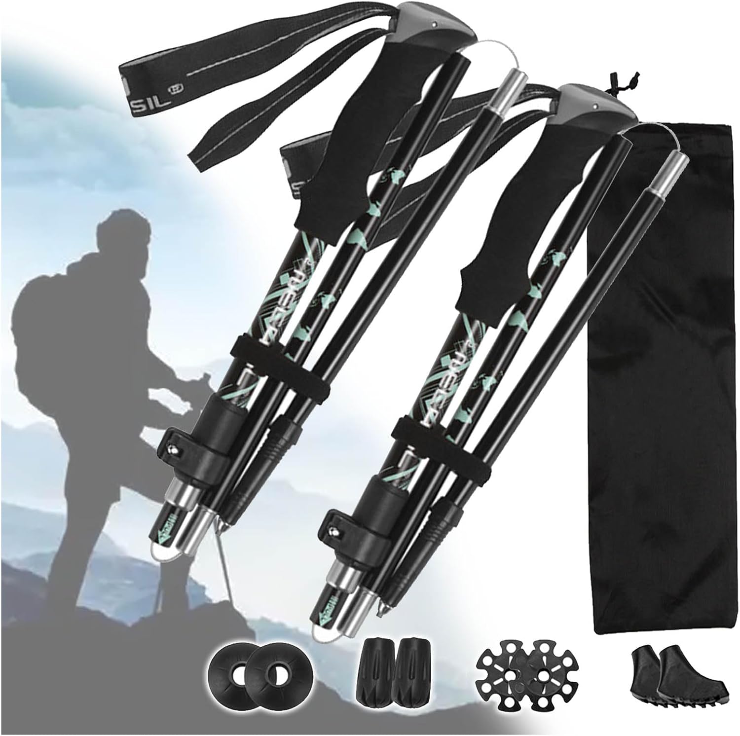 Trekking Poles Hiking Poles 2pc Folding Hiking Sticks, Lightweight Aluminum Foldable Trekking Walking Sticks Eva Foam Grips for Seniors Women Men
