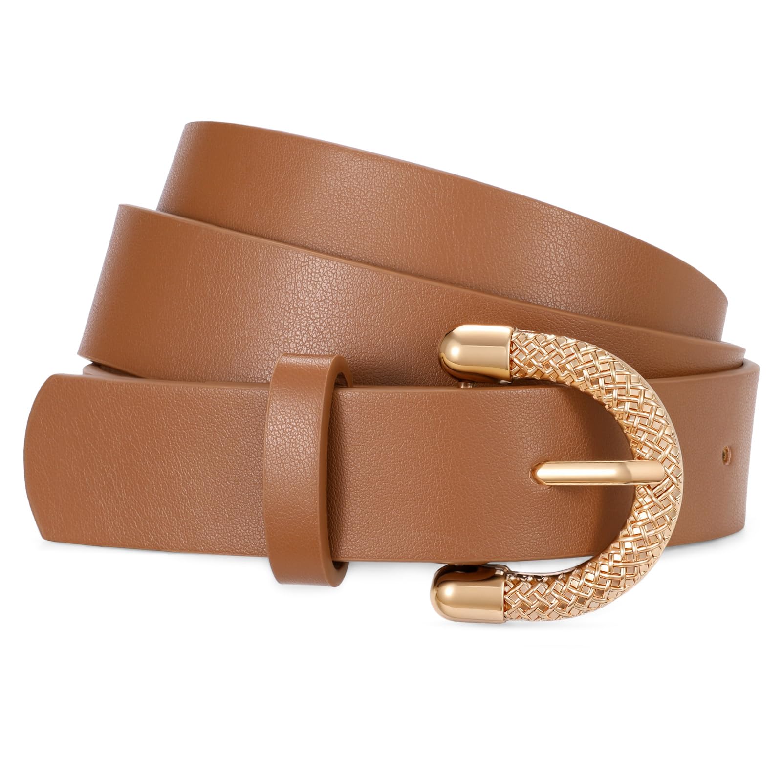 XZQTIVE Womens Leather Belts for Jeans Dresses Pants Fashion Gold Buckle Ladies Waist Belt