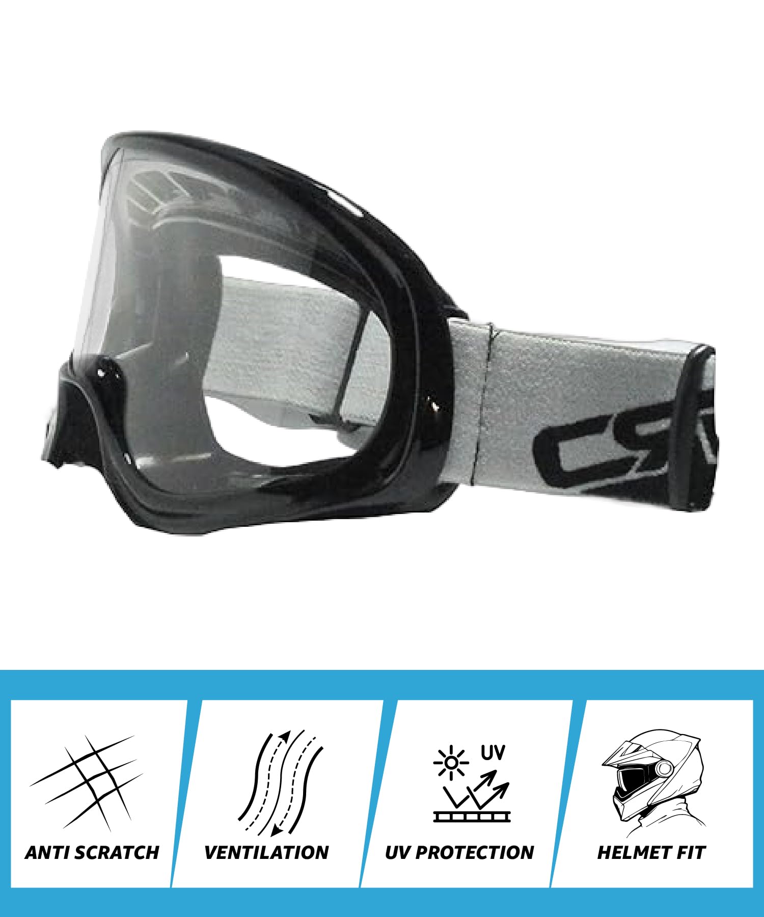 CRG Sports Motorcycle Goggle ATV Dirt Bike Off-Road Racing Anti-Fog UV Protection Adjustable Strap Motocross Goggles for Men,Women, Adults