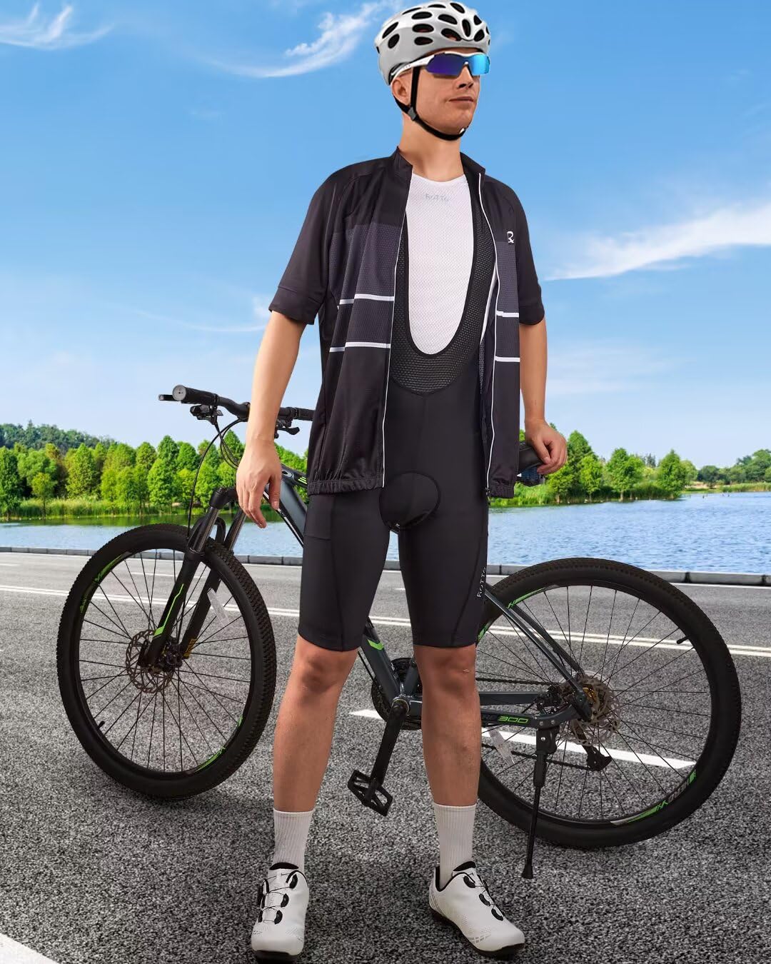 ROTTO Culote Ciclismo Hombre Pantalones Corto con Tirantes Acolchado con Esponja y Gel para MTB Bicicleta de Carretera