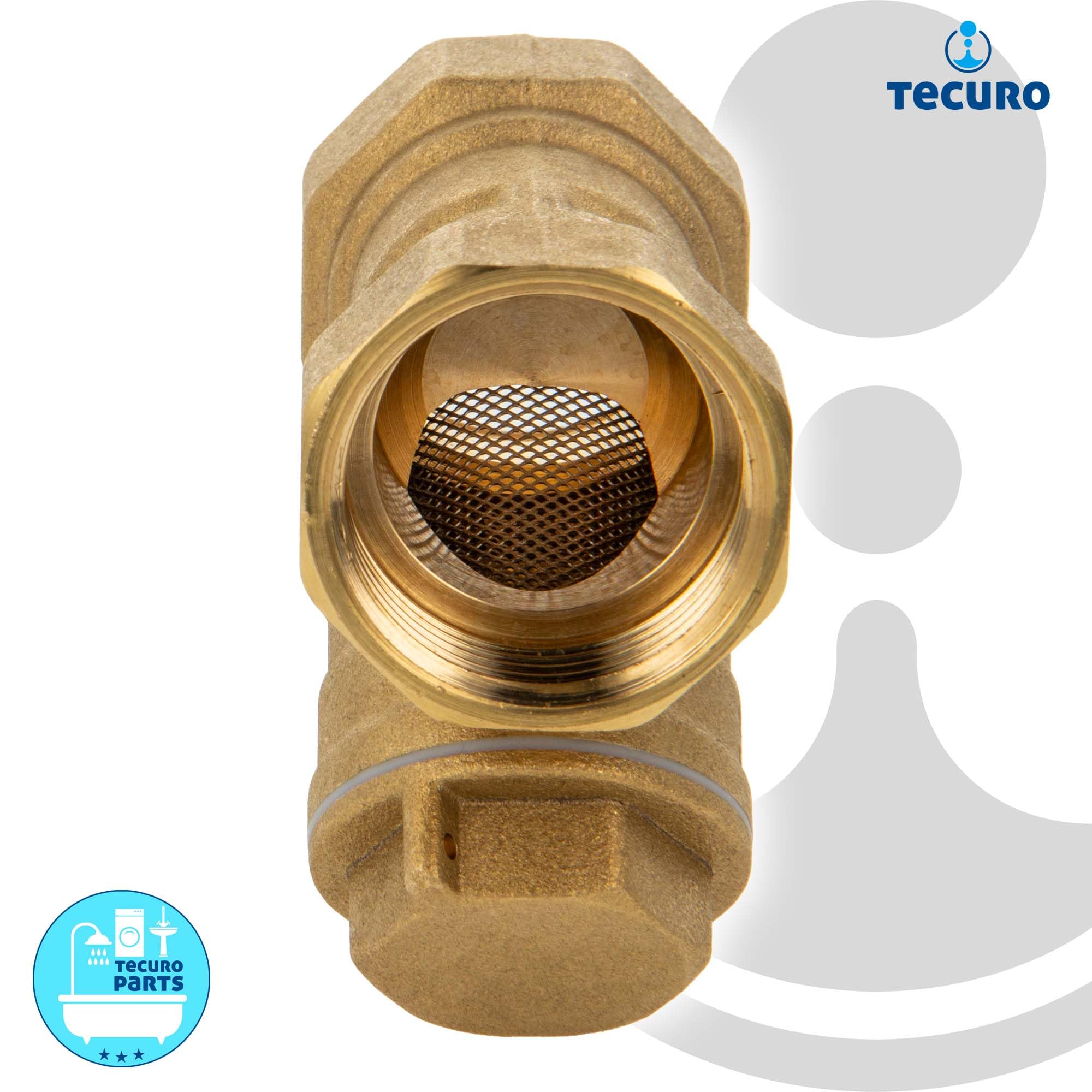 tecuro Schrägsitz-Schmutzfänger G 1 Zoll (DN 25) mit Edelstahlsieb 0,5 mm Maschenweite, Messing