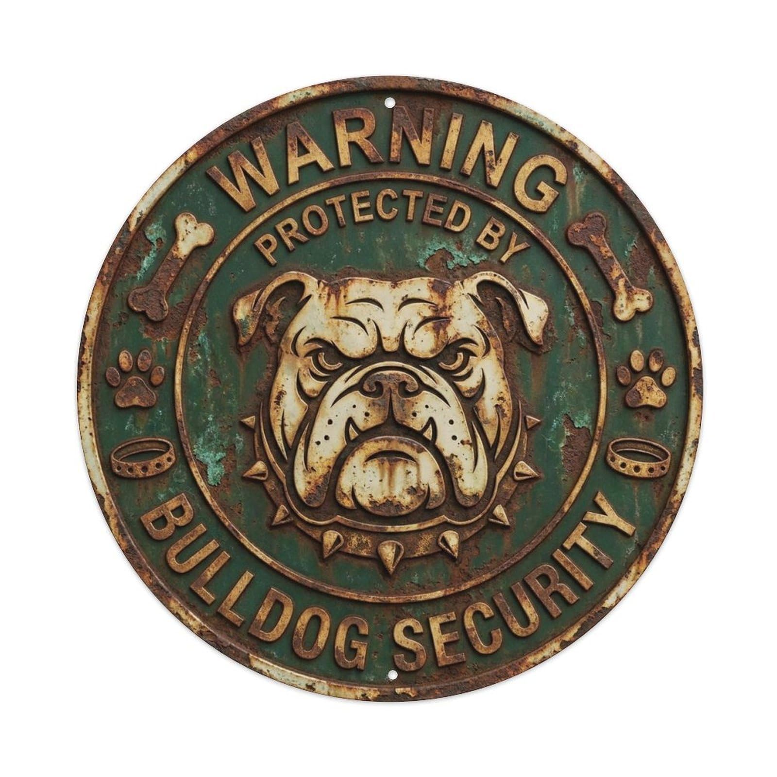 Bulldog Dog Security Warning Rust Forest Metal Tin Sign