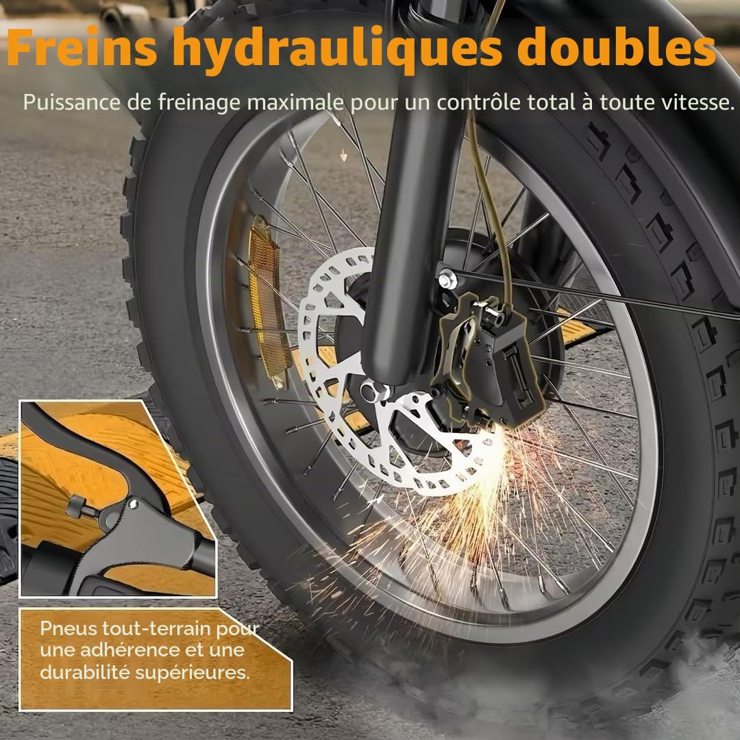DEEPOWER S8 Vélo Électrique À Double Moteur, Batterie Amovible 48V 60Ah, Autonomie De 120‑250KM, Pneus Larges 20", 7 Vitesses, Suspension Intégrale, Freins Hydrauliques, VTT Électrique