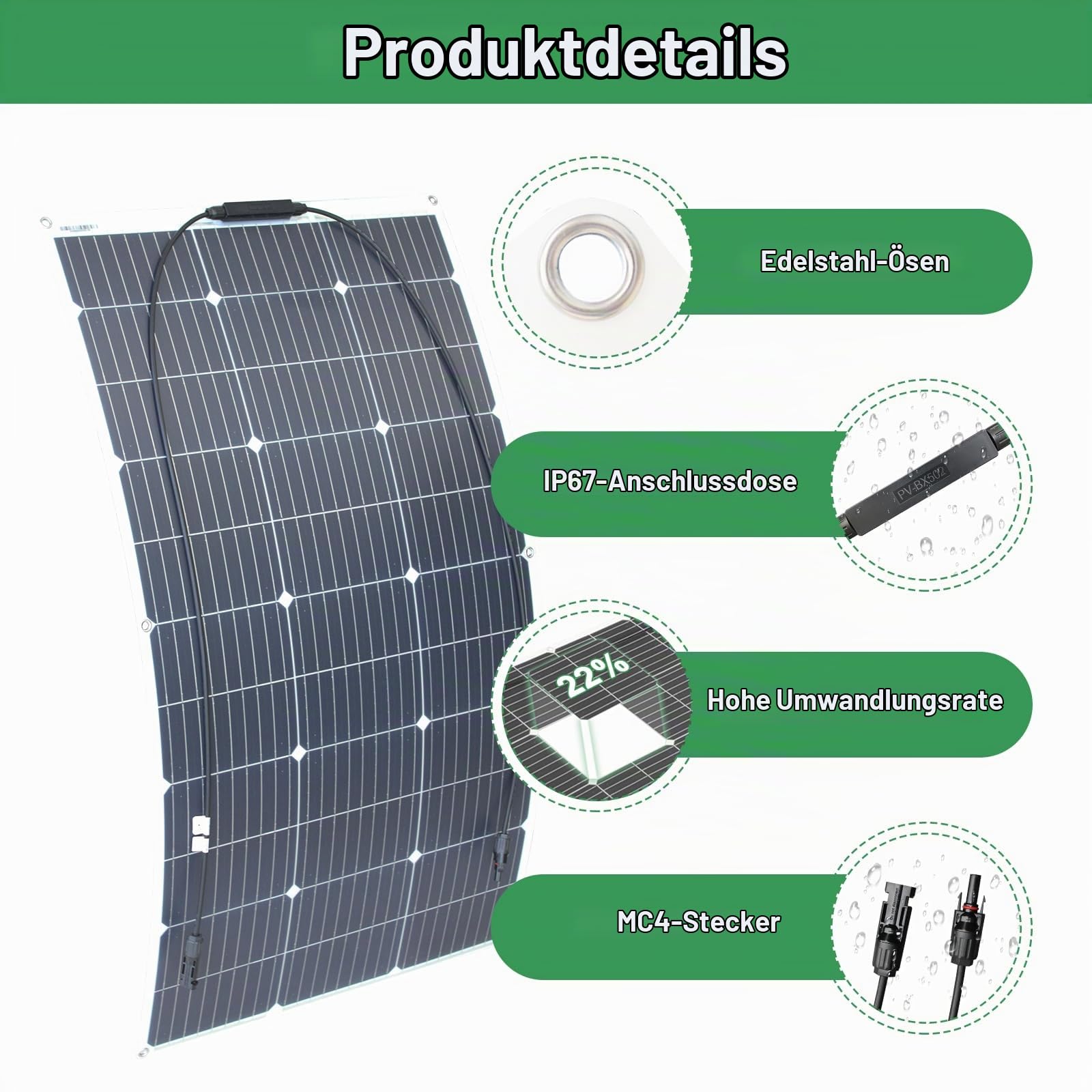 Flexibles Solarmodul 100W Solarpanel Tragbar für Camping Boot Garten