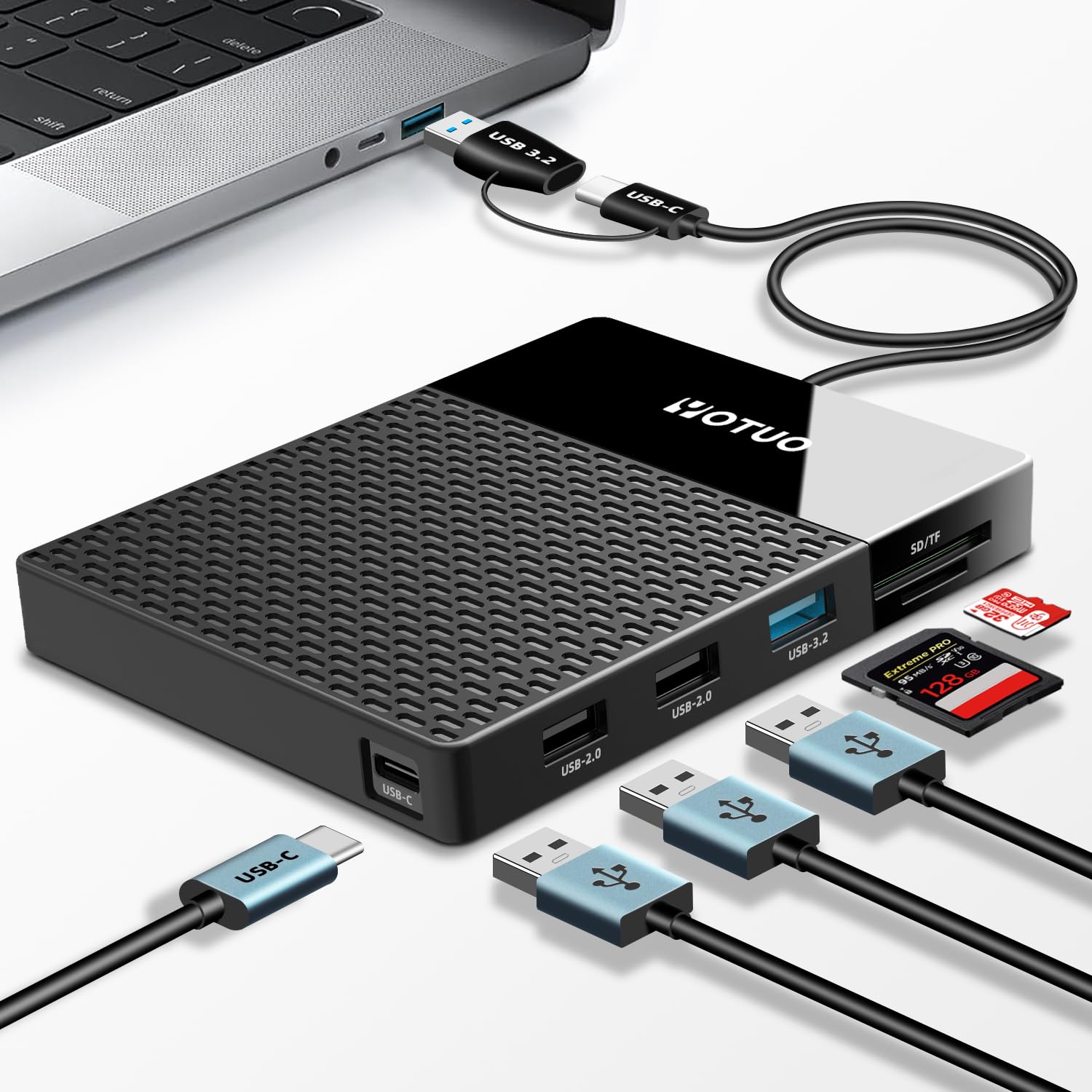 1TB External Hard Drive USB C Multiport Hub HDD 7-in-1 USB 3 0 SD TF Card Reader Docking