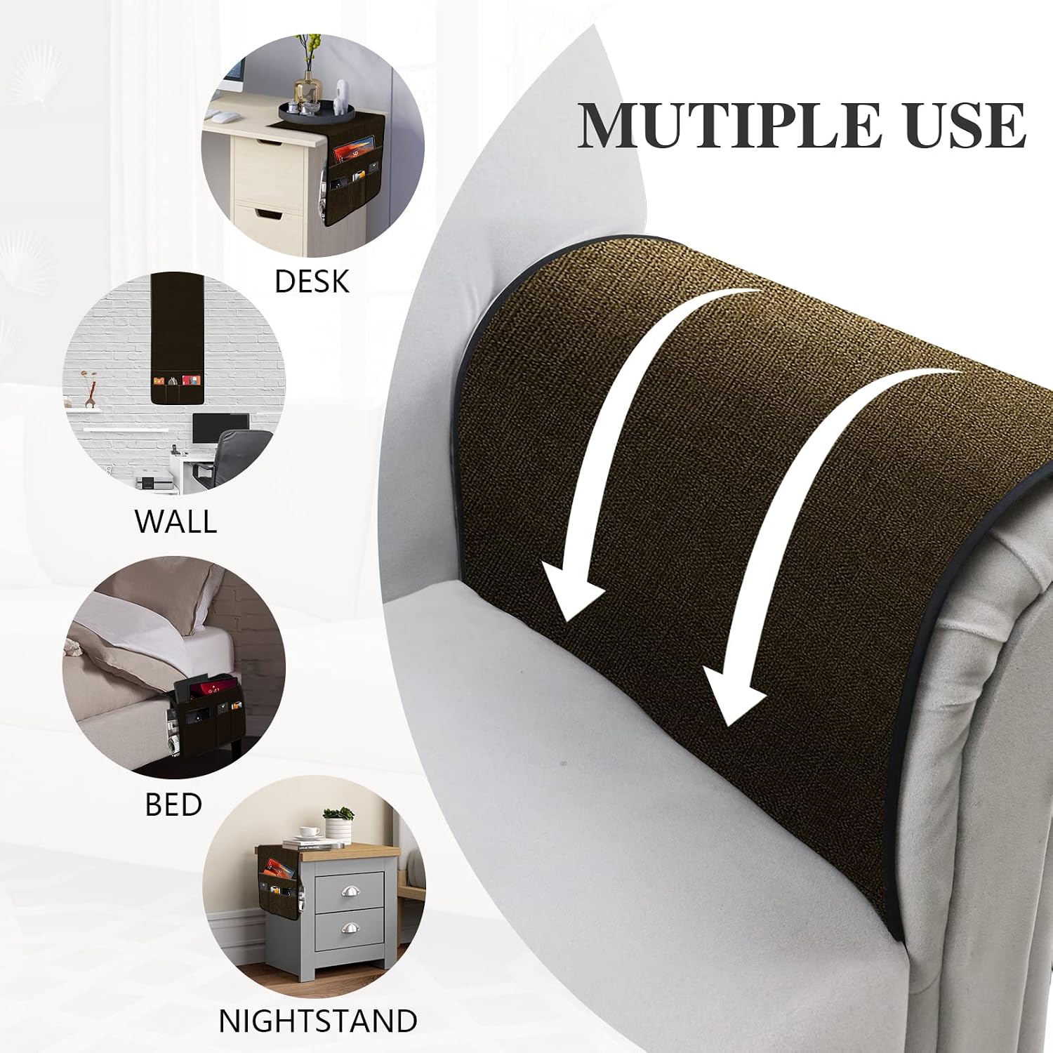 Guken Sofa Armrest Organizer 5 Pockets, Remote Control Holder Organizer for Couch, Armchair Caddy for Recliner Chair for Remote Control Cell Phone, iPad, Magazine, Book, Dark Chocolate