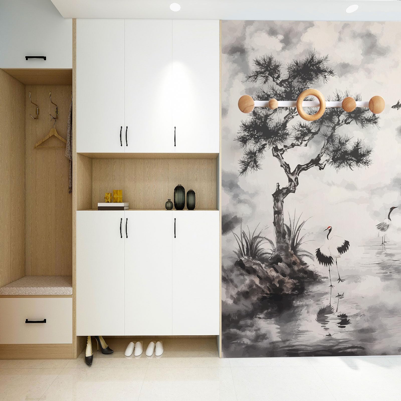 Générique Papier Peint Panoramique Paysage Peint en Gris Toison Mur 400x280cm(L x H) Moderne Papier Peint Intissé pour Chambre Salon Bureau Personnalisé Décoration Murale Paysage à L'Encre