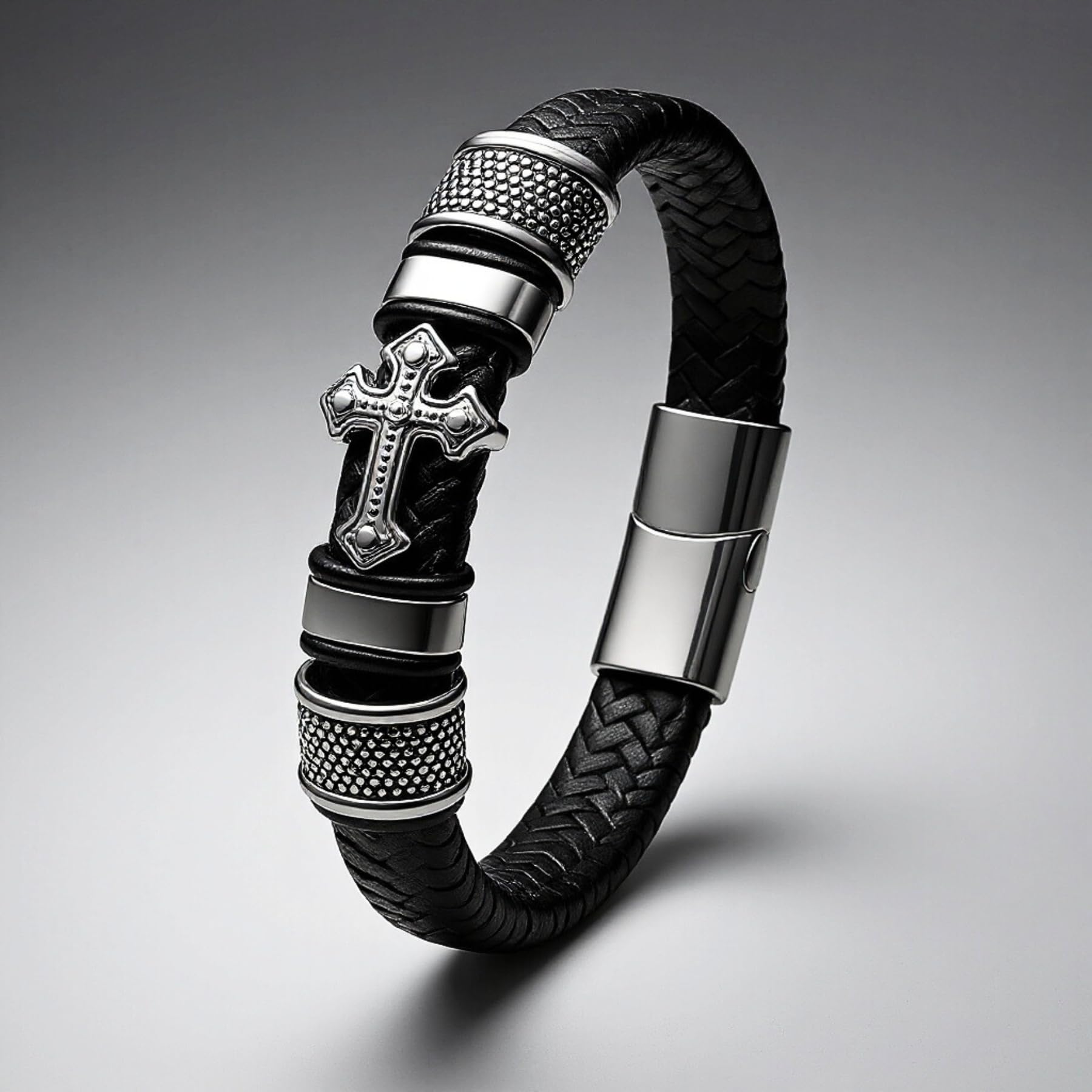 UNIQAL | Kreuz Leder Armband "GLORY" Cross Bracelet | Geschenk Box | Magnetverschluss