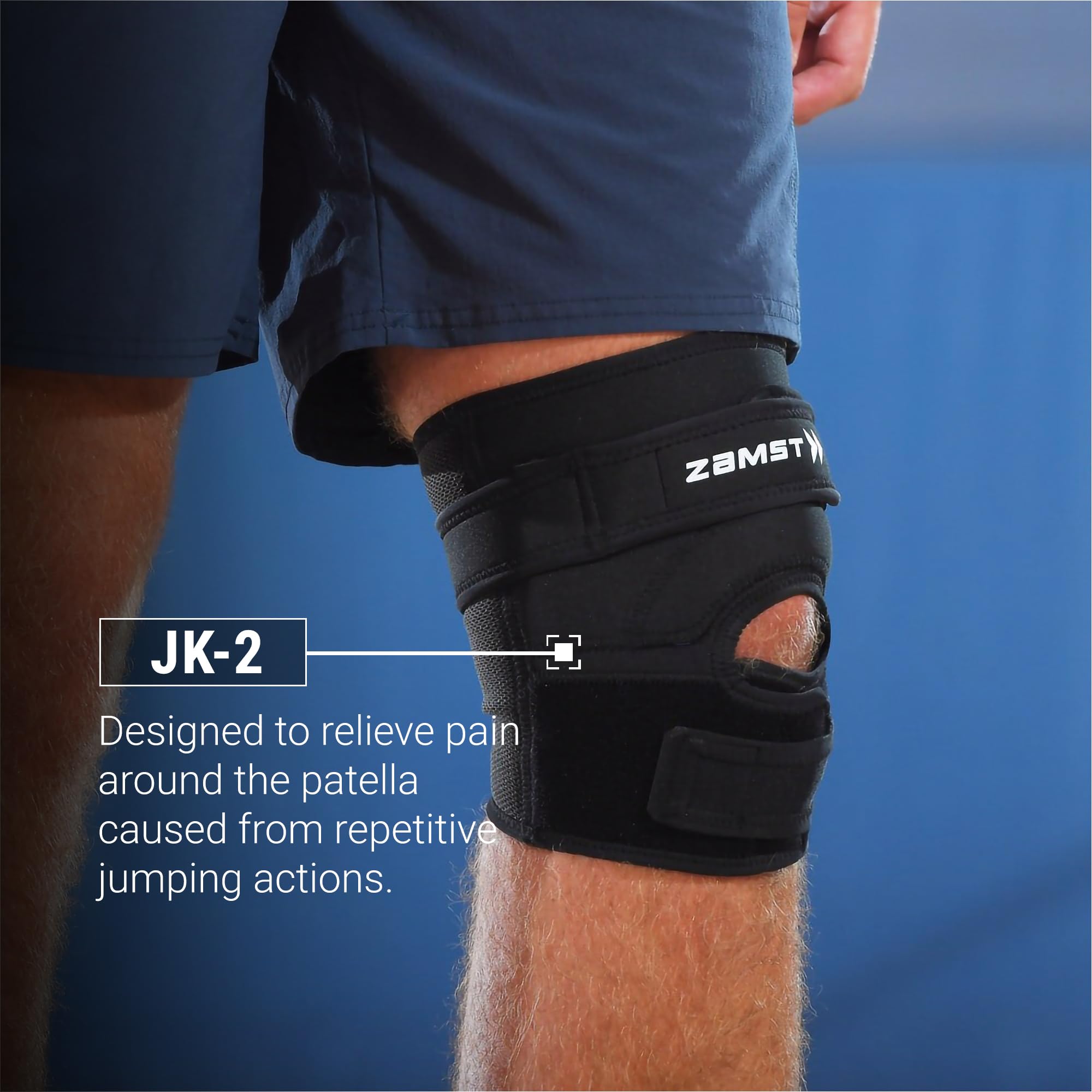 Zamst JK-2 -Ginocchiera per rotula, tendini quadricipitale e rotuleo, (L) | Ginochiera con cuscinetti rotulei e chiusure a compressione regolabili - Ideale per sport o attività che comportano salti