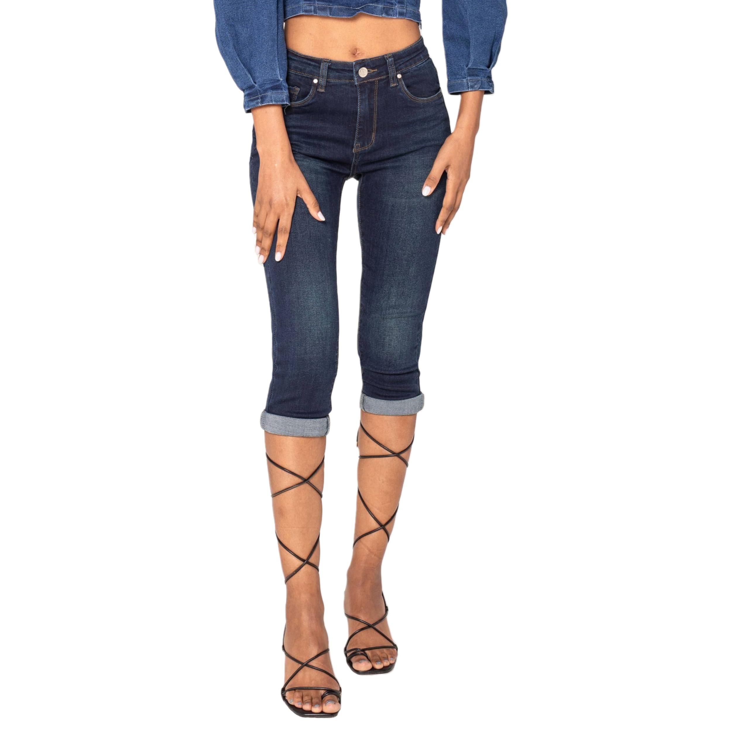 Jean Capri Femme Grande Taille Nina Carter - Taille Haute Stretch Décontracté - Pantacourt Été