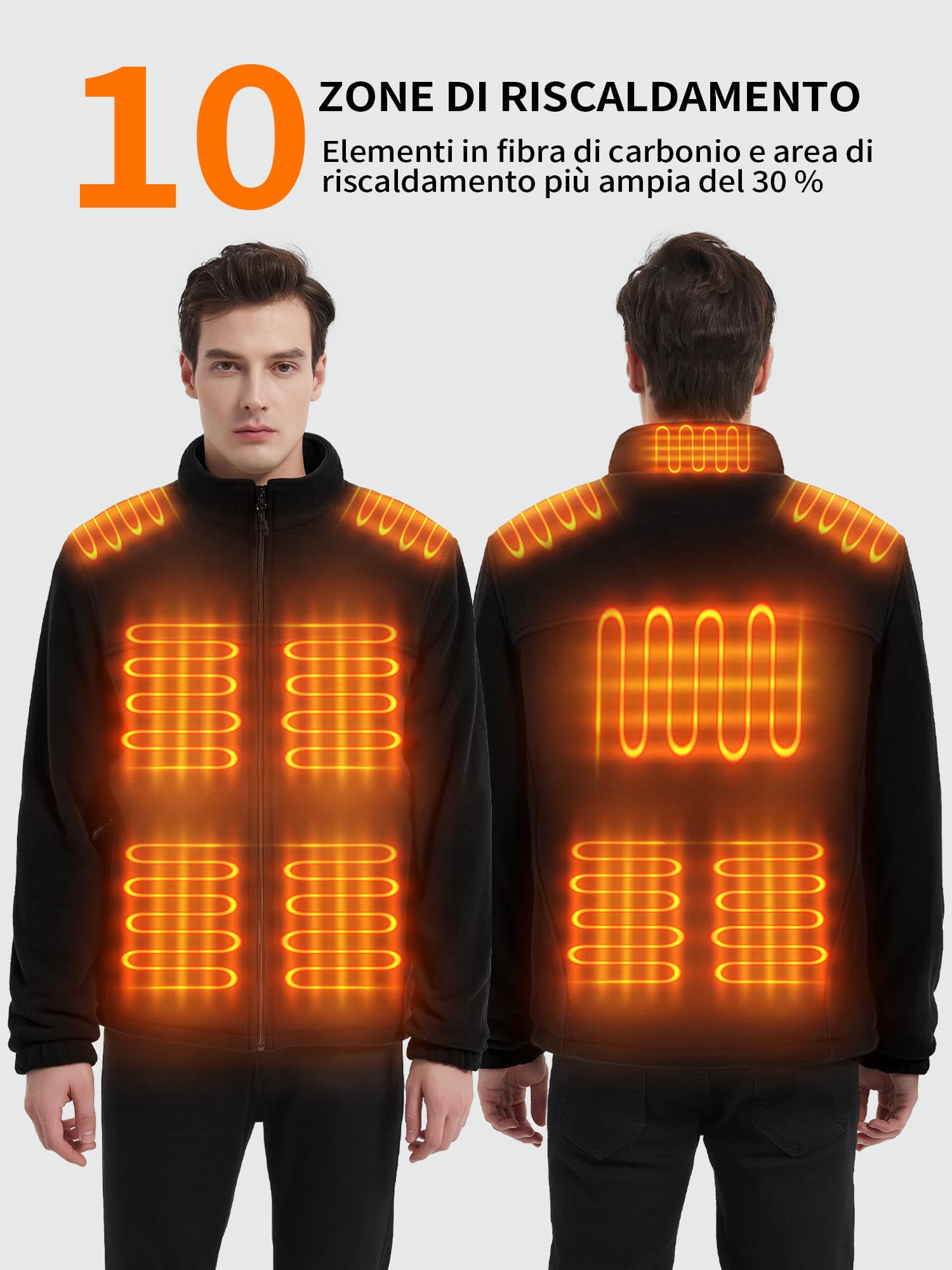 Giacca Riscaldata Uomo con Batteria 18400 mAh, Giubbotto Gilet Pile Riscaldato Uomo con Power Bank, Invernale Abbigliamento Riscaldato Lavoro Moto, 10 Zone di Riscaldamento