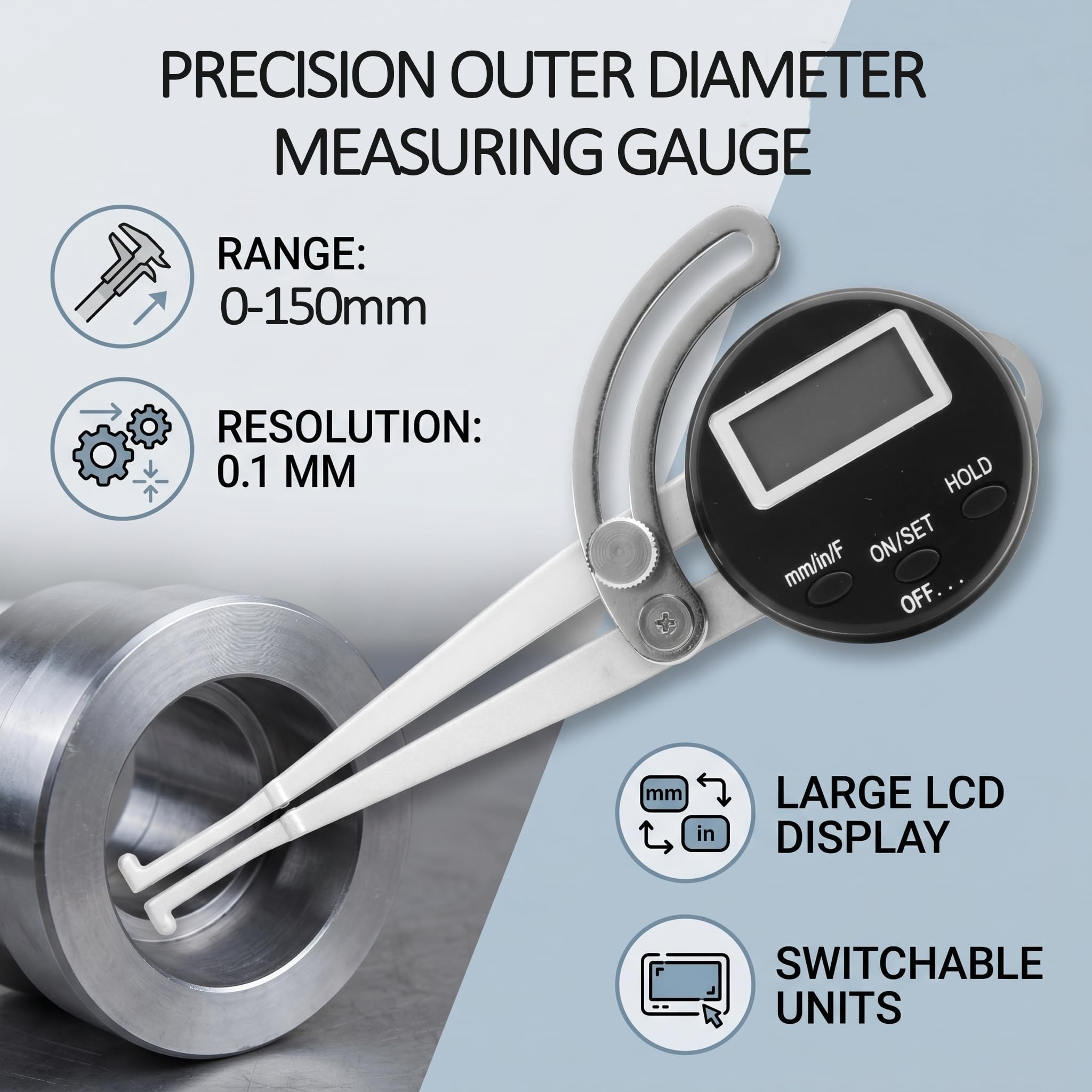 Calibrador Digital Portátil De Interiores Y Exteriores con Pantalla Led, Rango De Medición De 0 A 150 Mm, Resolución De 0,1 Mm, Bloqueo Ajustable, para Mediciones External Caliper