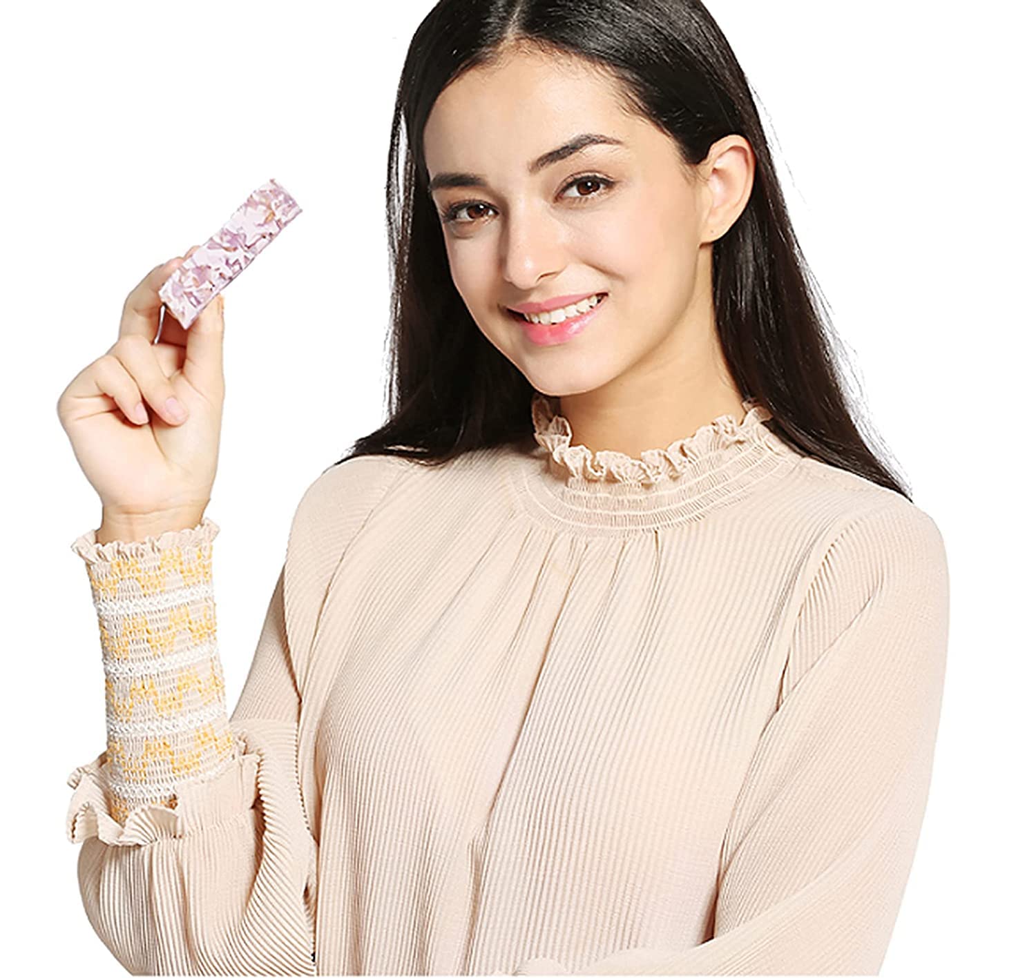 Hair Barrettes Tortoise Shell French Design Celluloid Hair Clip Medium Rectangular Automatic Hair Pins for Women Girl Lady 4 Pack - Image 2