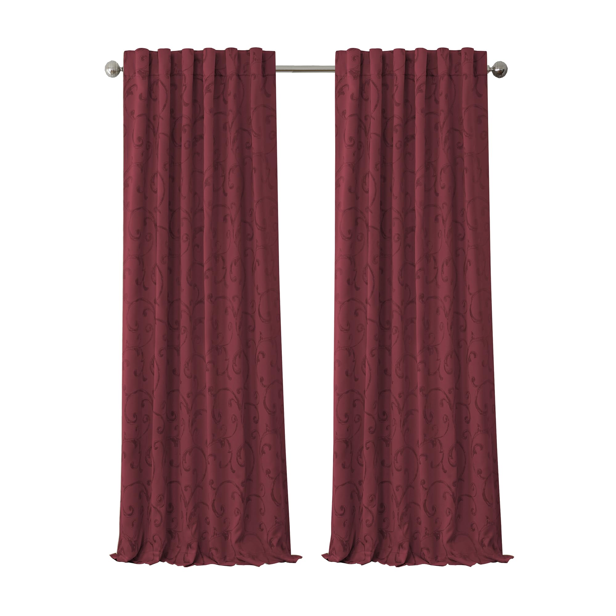 Elrene Home Fashions Mia Jacquard Scroll Blackout Window Curtain, 52" x 95" (1 Panel), Rouge, W 52" x L 95" (1 Panels)