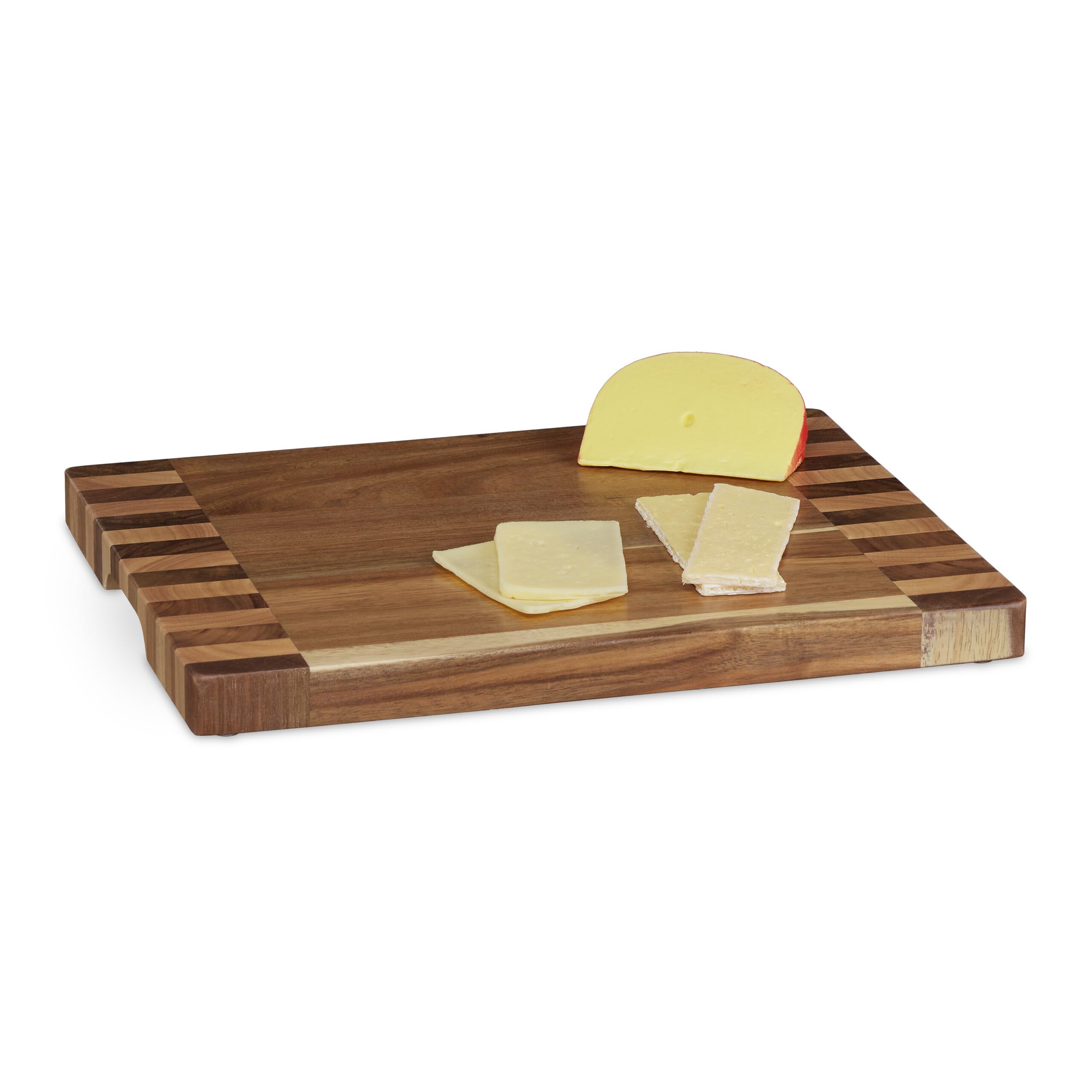 Relaxdays snijplank, massieve keukenplank van acaciahout, snijden & serveren, BD 43 x 33 cm, grote serveerplank, natuur