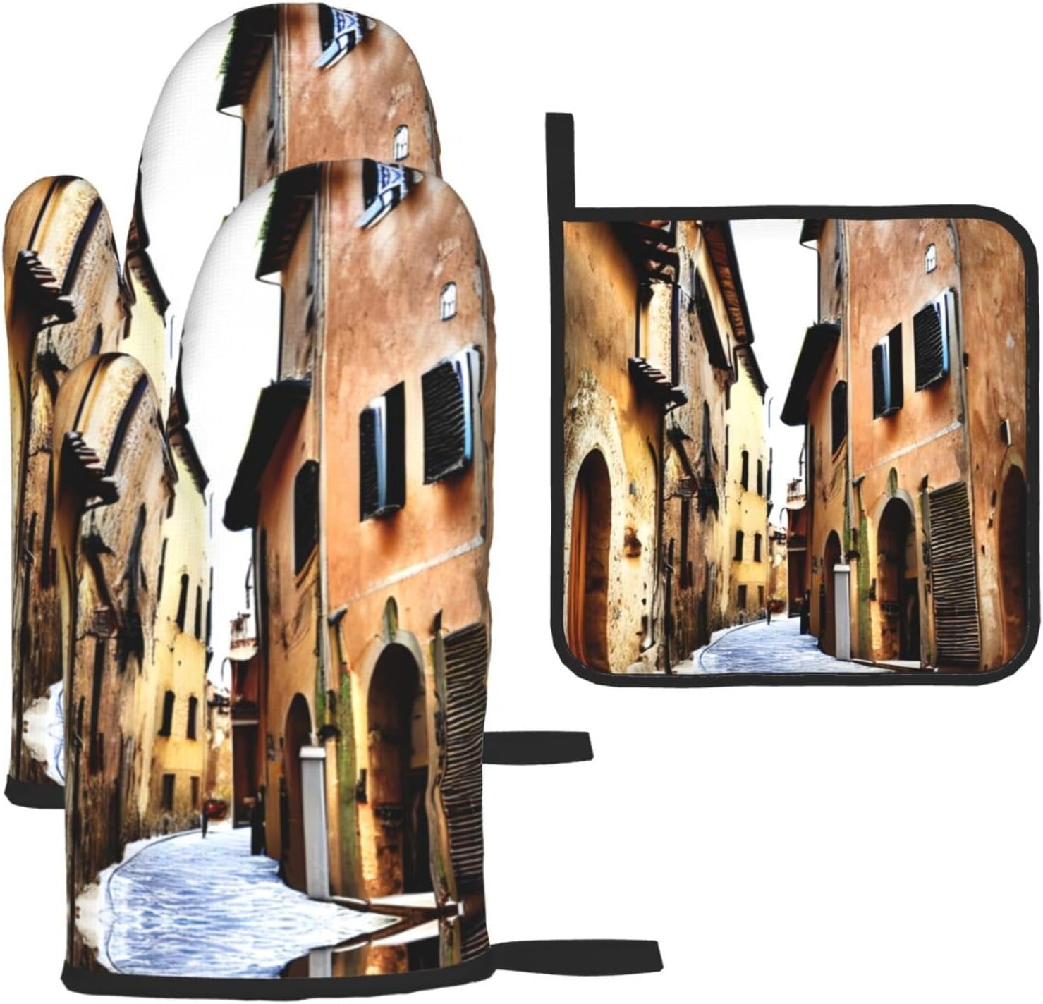 Italy Tuscan Print Heat Resistant Microwave Gloves, Used for Baking, Cooking, and Fashion Kitchen Essentials