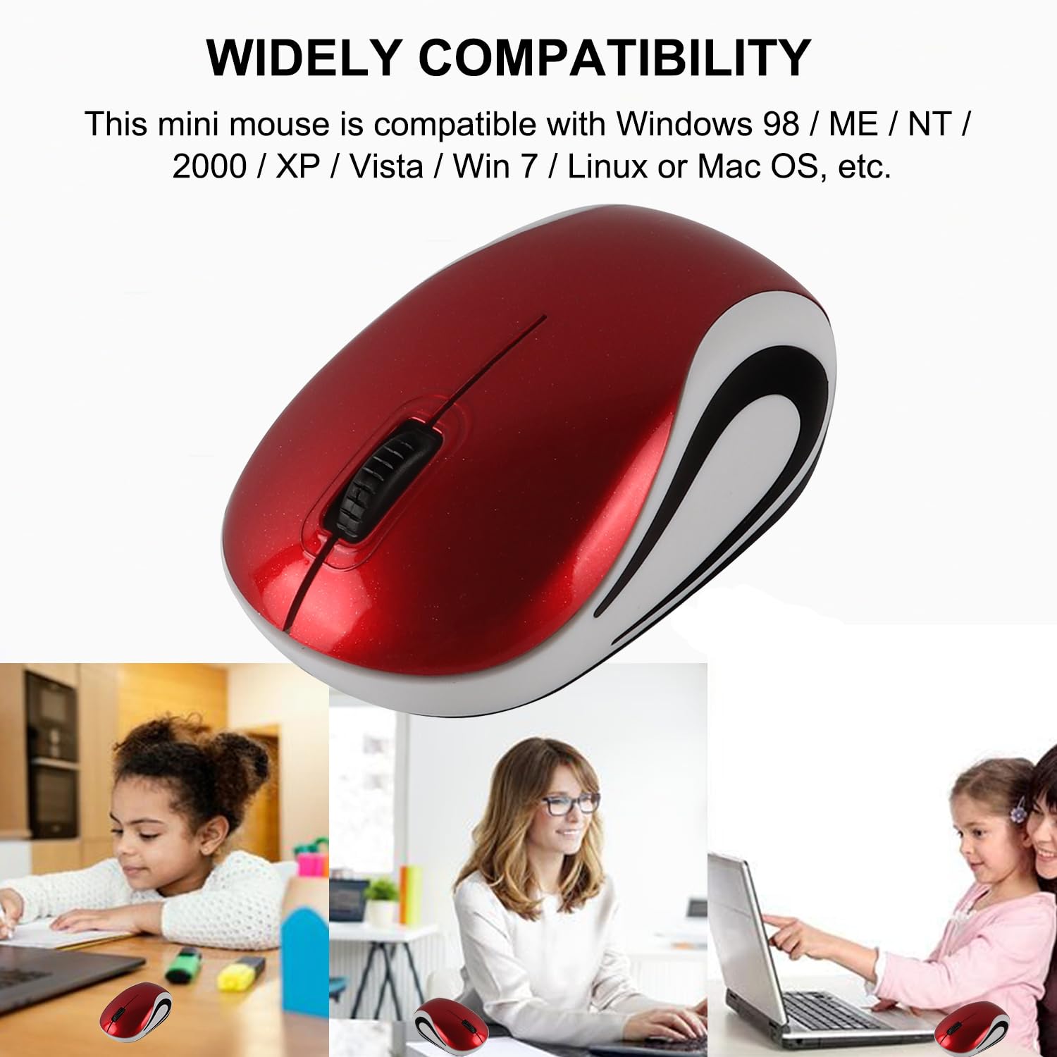 Kabellose Maus, niedlich, Mini-Computermaus, kleine Größe, tragbar, kompakt, für Reisen, USB, optische Mäuse, 3 Tasten, 1000 DPI, schnurlose Maus für Laptop, PC, Computer, Notebook, MacBook, Kinder,