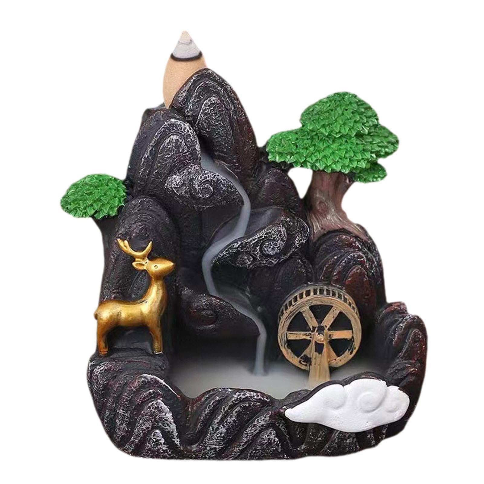 Backflow Incense Burner Waterfall Incense Holder, Resin Backflow Incense Cone Holder Fountain for Indoor Decoration Eliminates Odors and Purifies Air