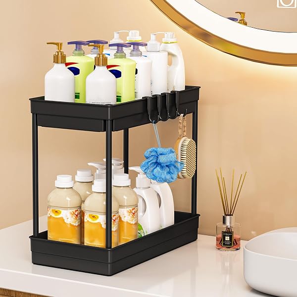 SavvyStor 2 Pack Under Sink Storage - Kitchen Storage & Organisation, 2 Tier Under Sink Bathroom Cabinet, Under Sink Storage Bathroom, Under Sink Organiser for Kitchen Storage, 2 Size1L+1M - 4
