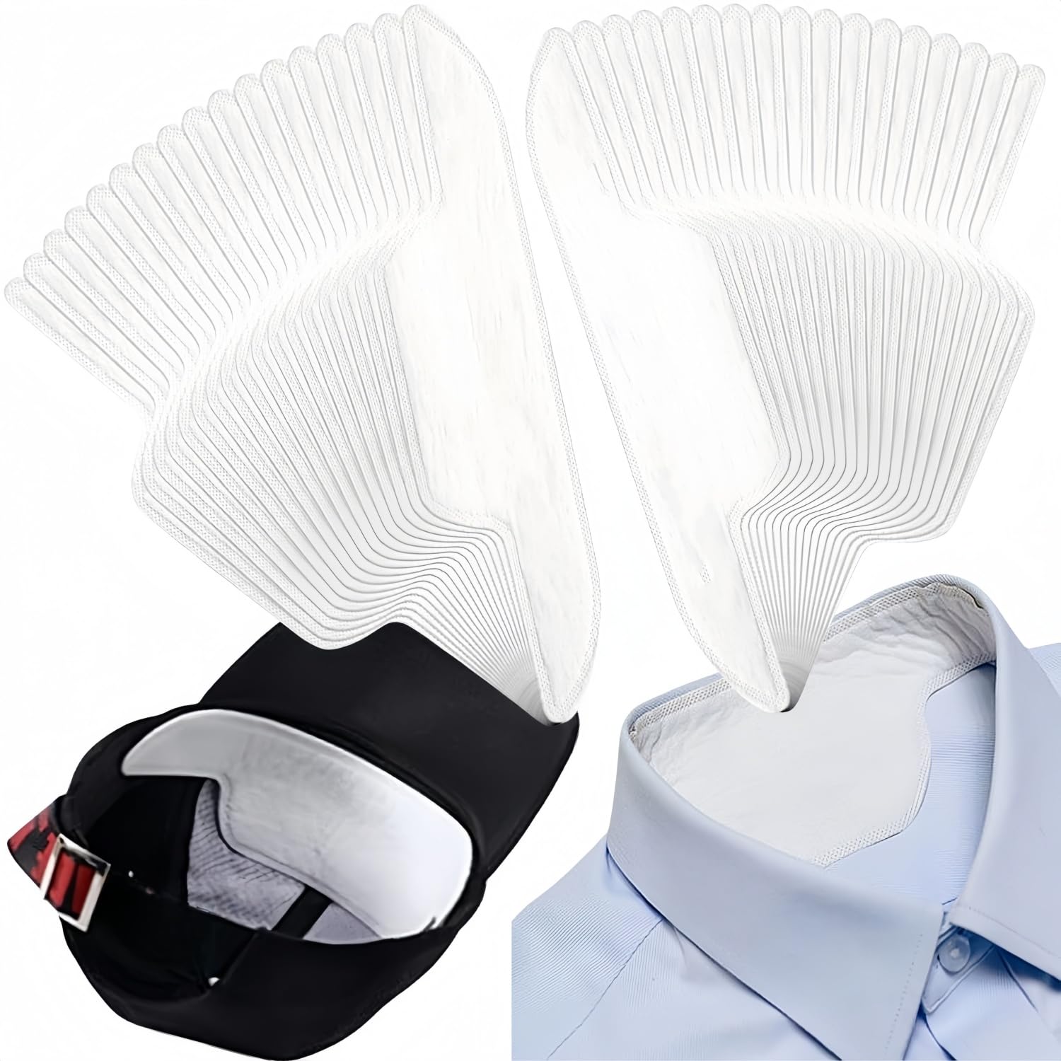 80 Pcs Disposable Collar Protectors Sweat Pads，Self-Adhesive Neck Liner Pads for Shirts, Invisible Collar Neck Liner Pad for Women Men ，White
