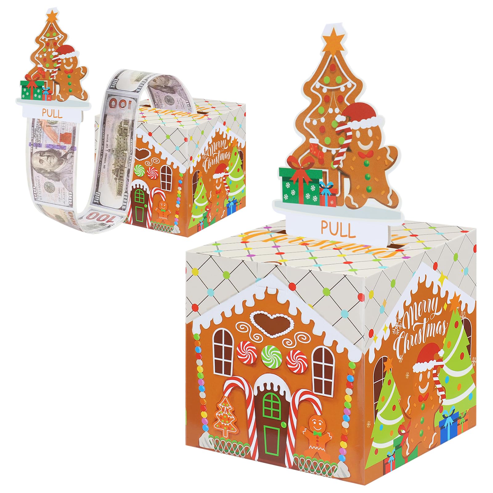 Fachoi Gingerbread Christmas Money Gift Box, Christmas Money Box Cash Gift Pull Pouch Funny Xmas Pull Cash Money Case Novelty Festival Cash Drawer For Xmas Surprise F4-Sdcqh (Gingerbread)