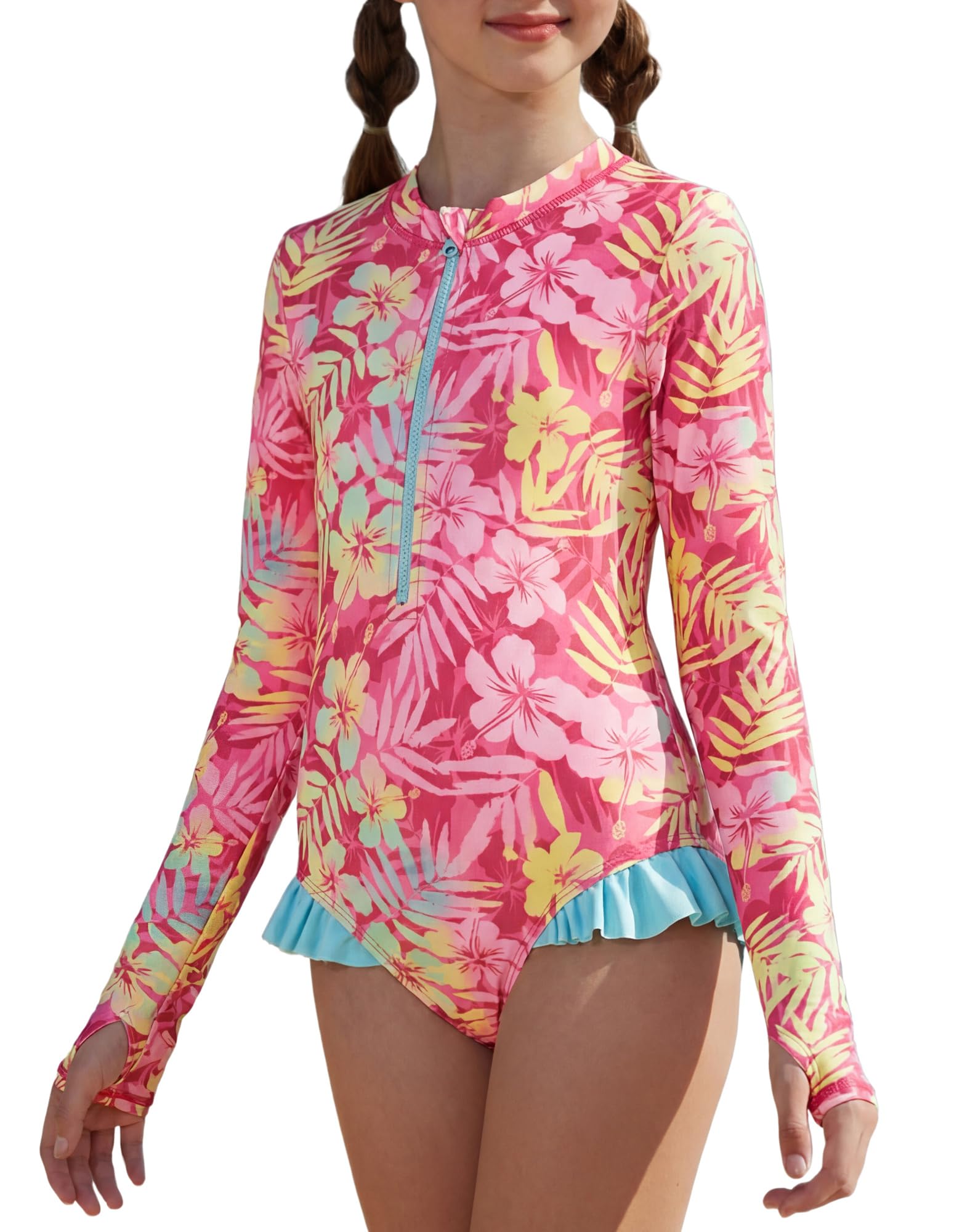 GRACE KARIN Girls One Piece Swimsuits Long Sleeve Bathing Suits Swimwear 5-14Y