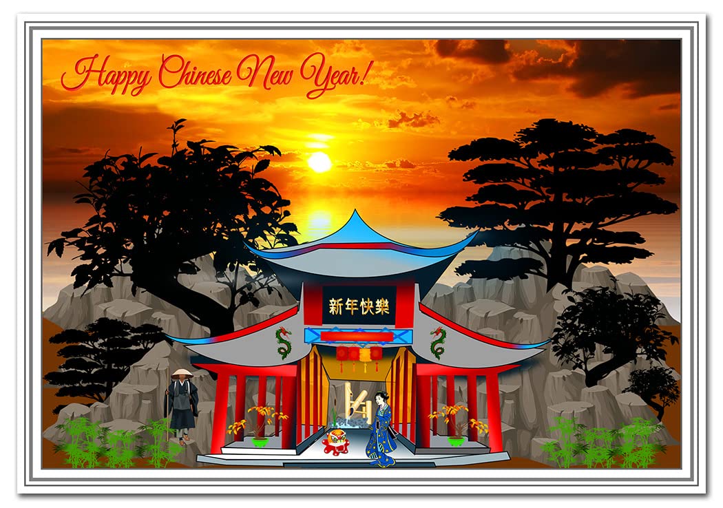 Capodanno cinese di 2019 – year of the Pig – Beautiful Red pergola design – Luxury Quality Greetings – Good