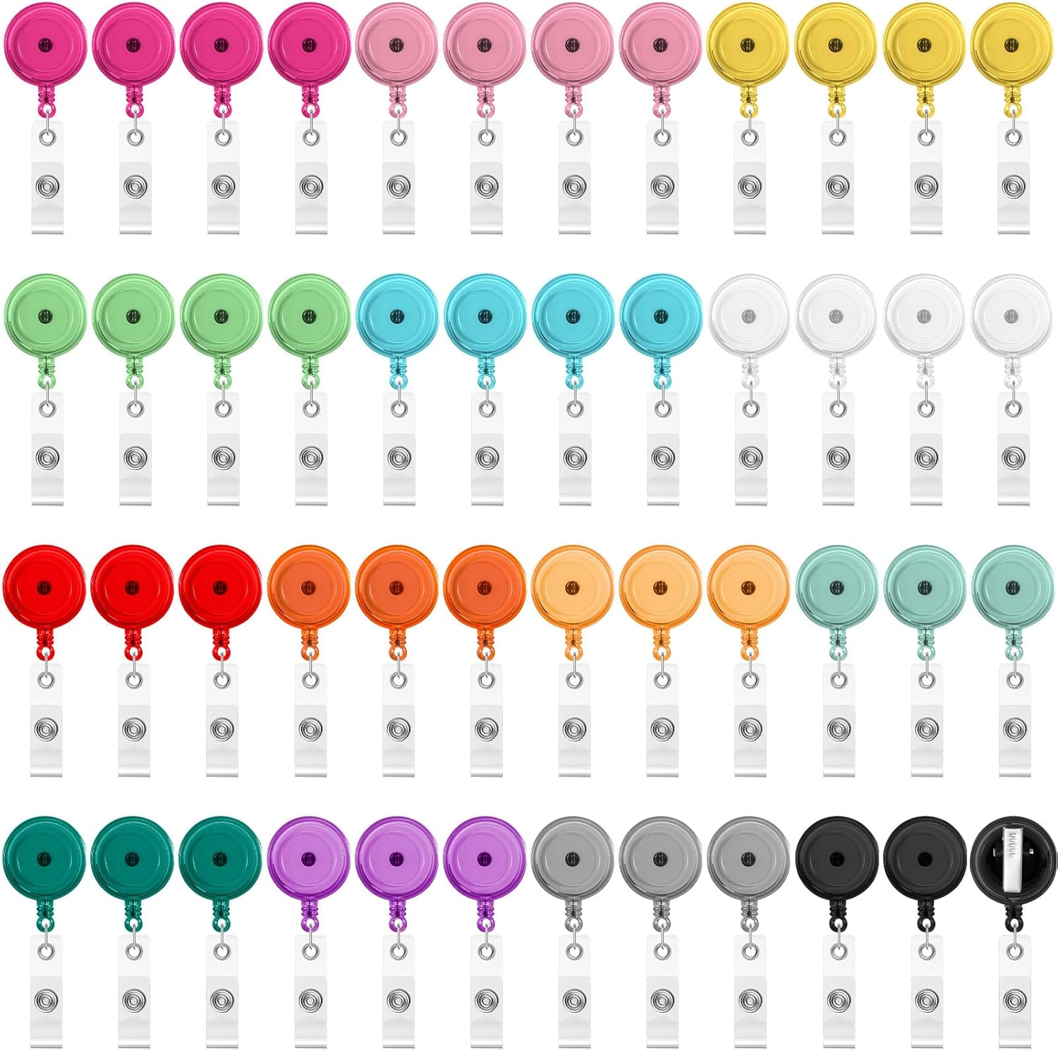 Zhanmai 48 Pcs Retractable Badge Reel 25 Inches ID Badge Clip with 360 Degrees Swivel Alligator Clips Mixed Colors Retractable ID Reel for Students Nurse Hanging Card Name(Transparent)