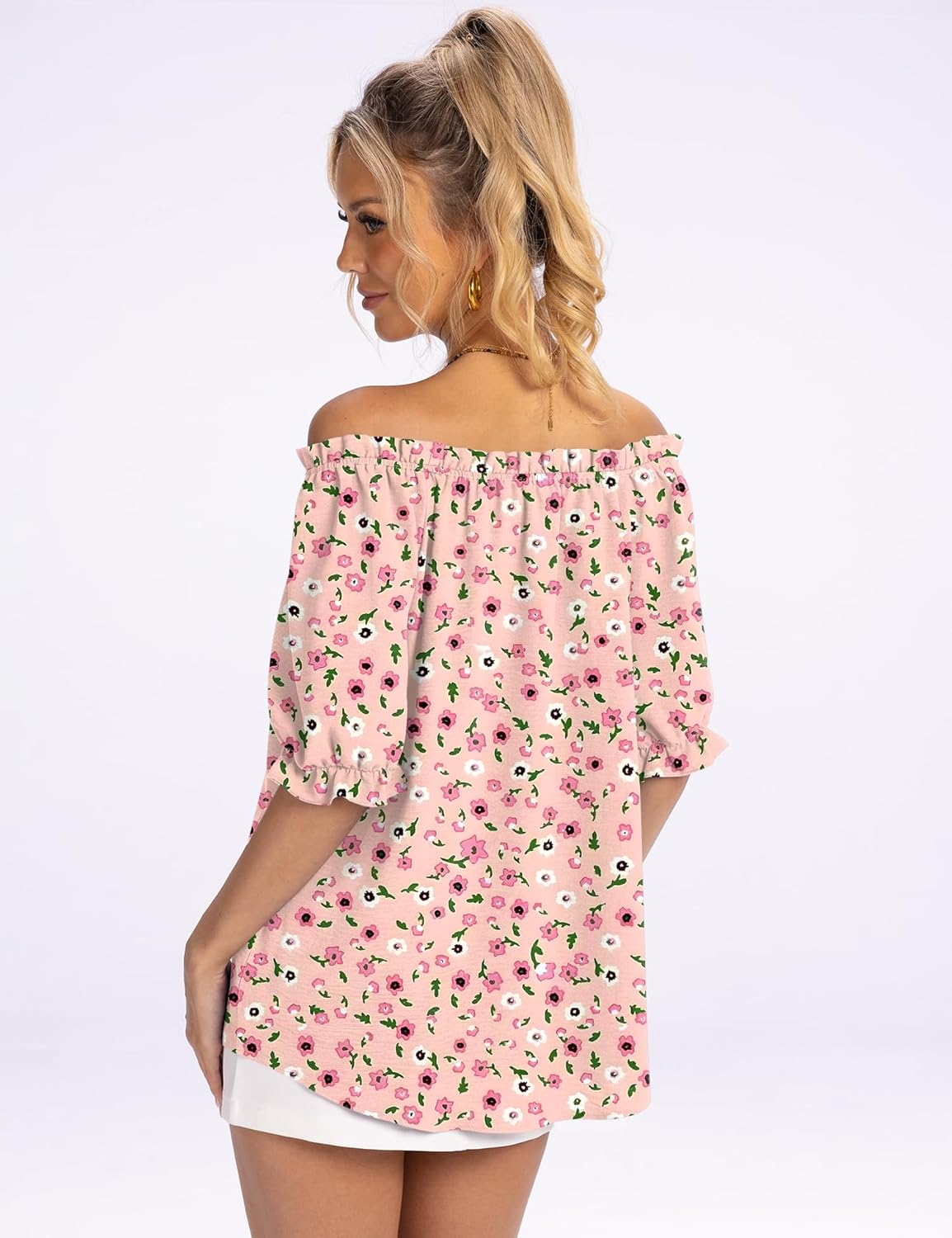 Kistore Womens Tops Short Sleeve Cotton Shirts Off The Shoulder Tops for Women Crewneck Dressy Casual Blouses S-XXL - Image 5