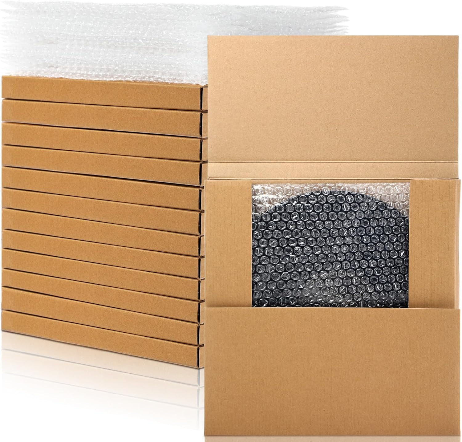 Janlaugh 10 Sets Vinyl Record Mailers 12.6 x 12.6 x 1" Shipping Boxes Easy Fold Album Corrugated Cardboard Box with Fragile Stickers and Bubble Bags for Packing Shipping Moving Storage (Kraft Color)