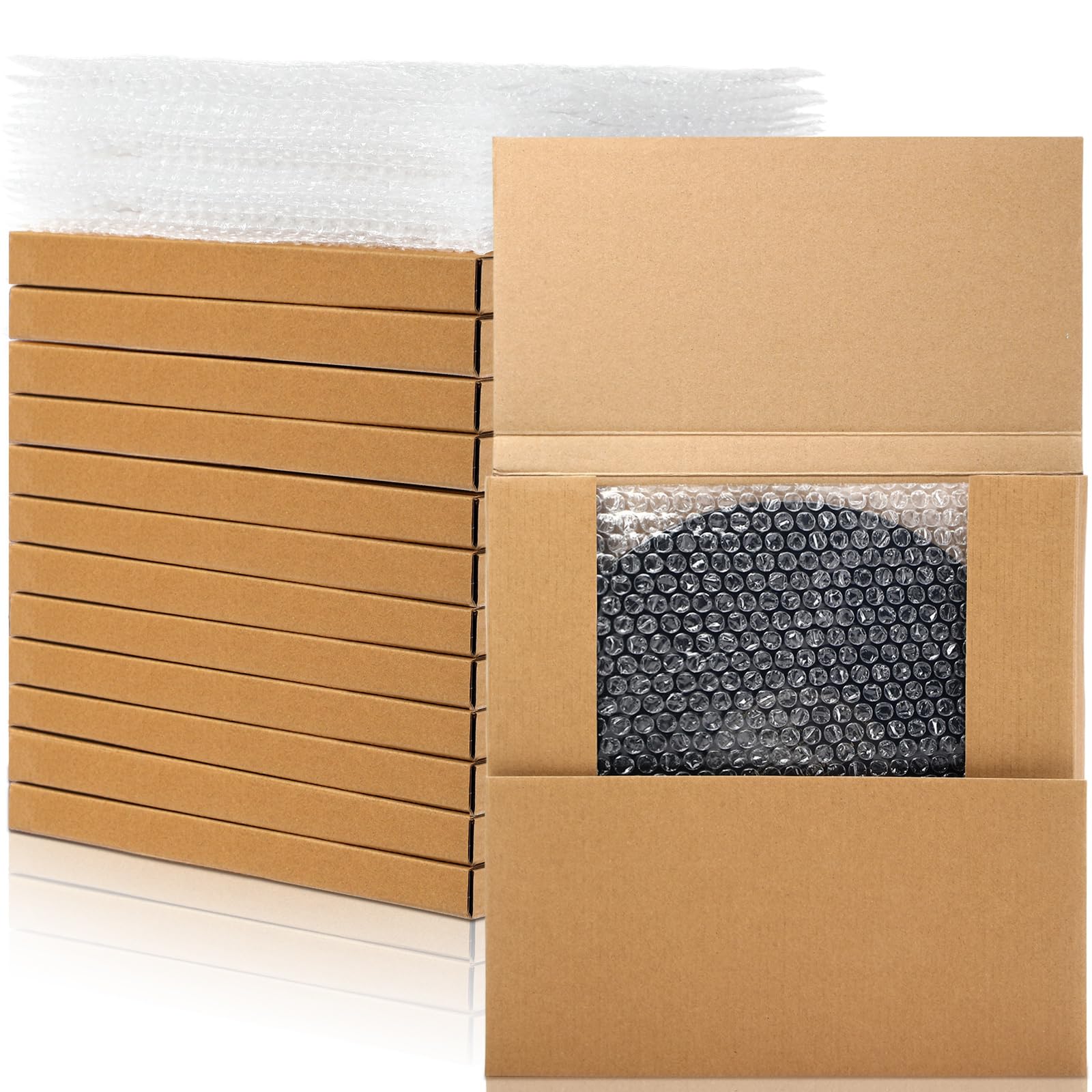 Janlaugh 10 Sets Vinyl Record Mailers 12.6 x 12.6 x 1" Shipping Boxes Easy Fold Album Corrugated Cardboard Box with Fragile Stickers and Bubble Bags for Packing Shipping Moving Storage(Kraft Color)
