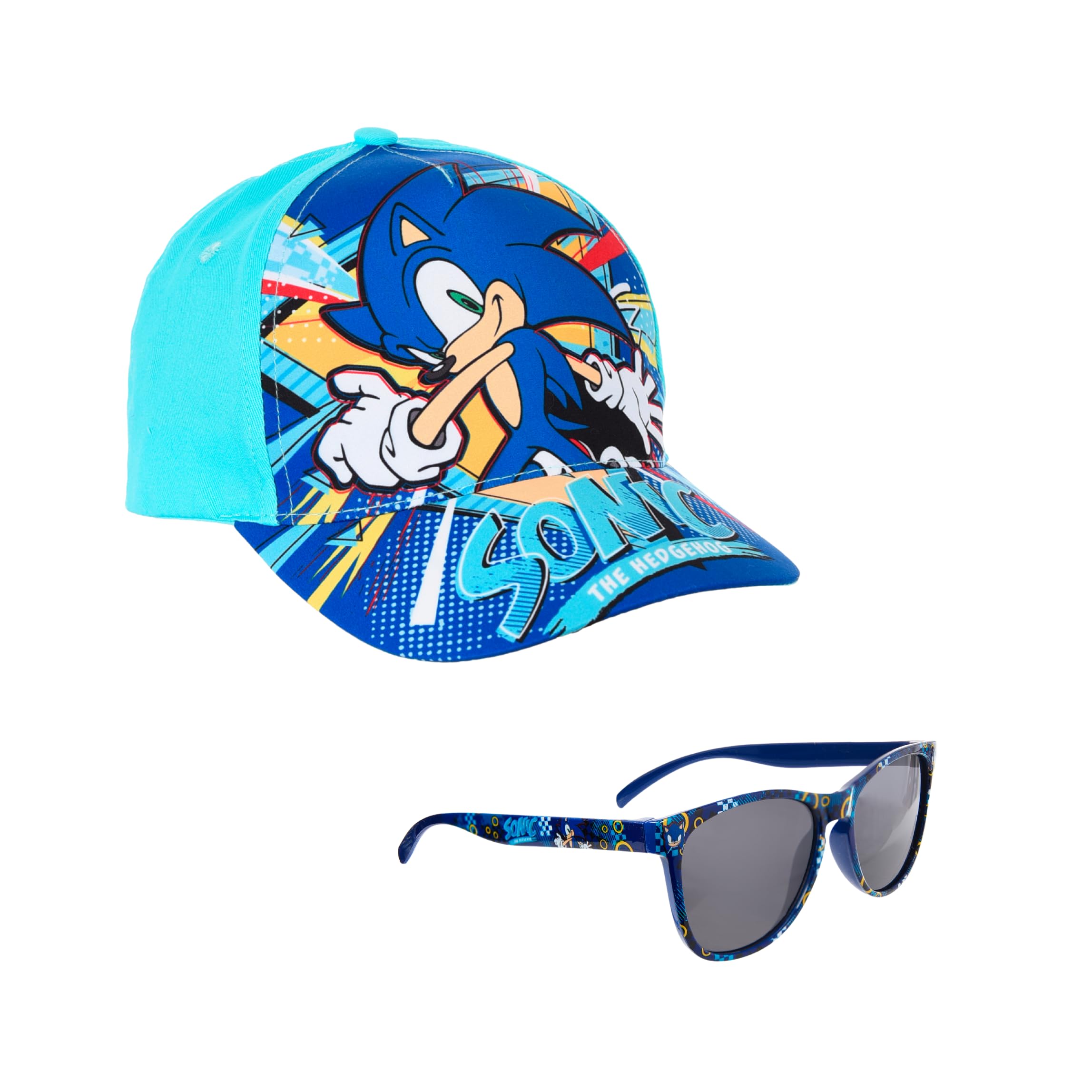 Sonic The Hedgehog Baseball Cap and Sunglasses for Boys, UV Protection Sunglasses, Summer Cap for Children