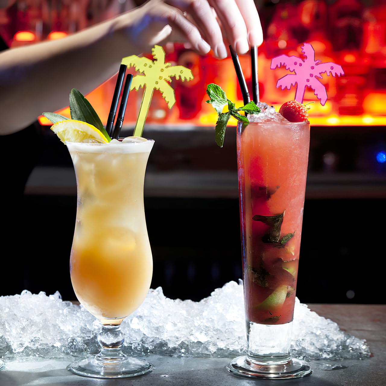 Lot de 150 agitateurs à cocktail réutilisables en forme de cocotier - En plastique - Pour tourner et tourner